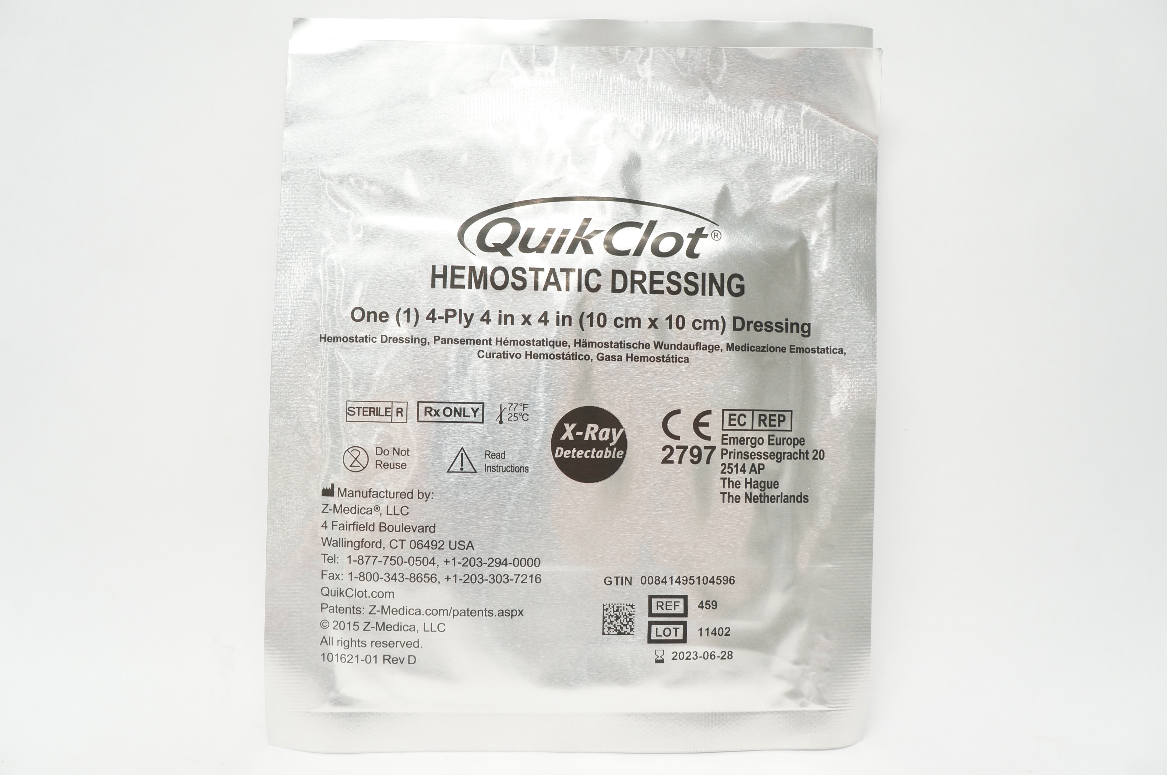Z-Medica 459 QuikClot Hemostatic Dressing 4-Ply 4 x 4inch
