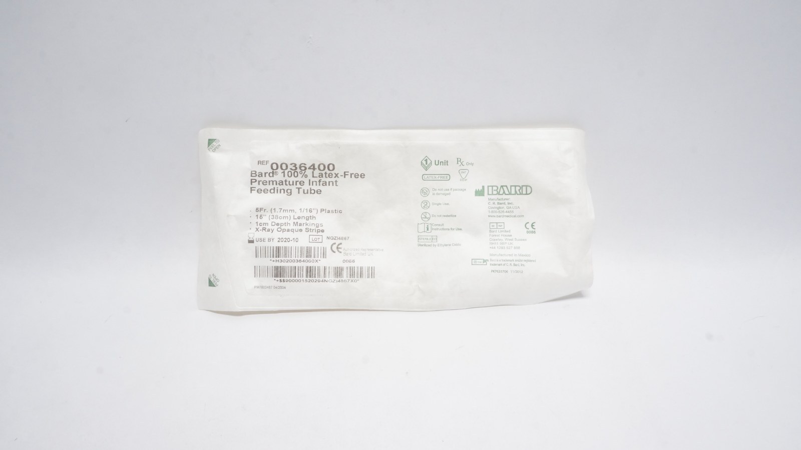 Bard 0036400 Premature Infant Feeding Tube 5Fr 16" Plastic