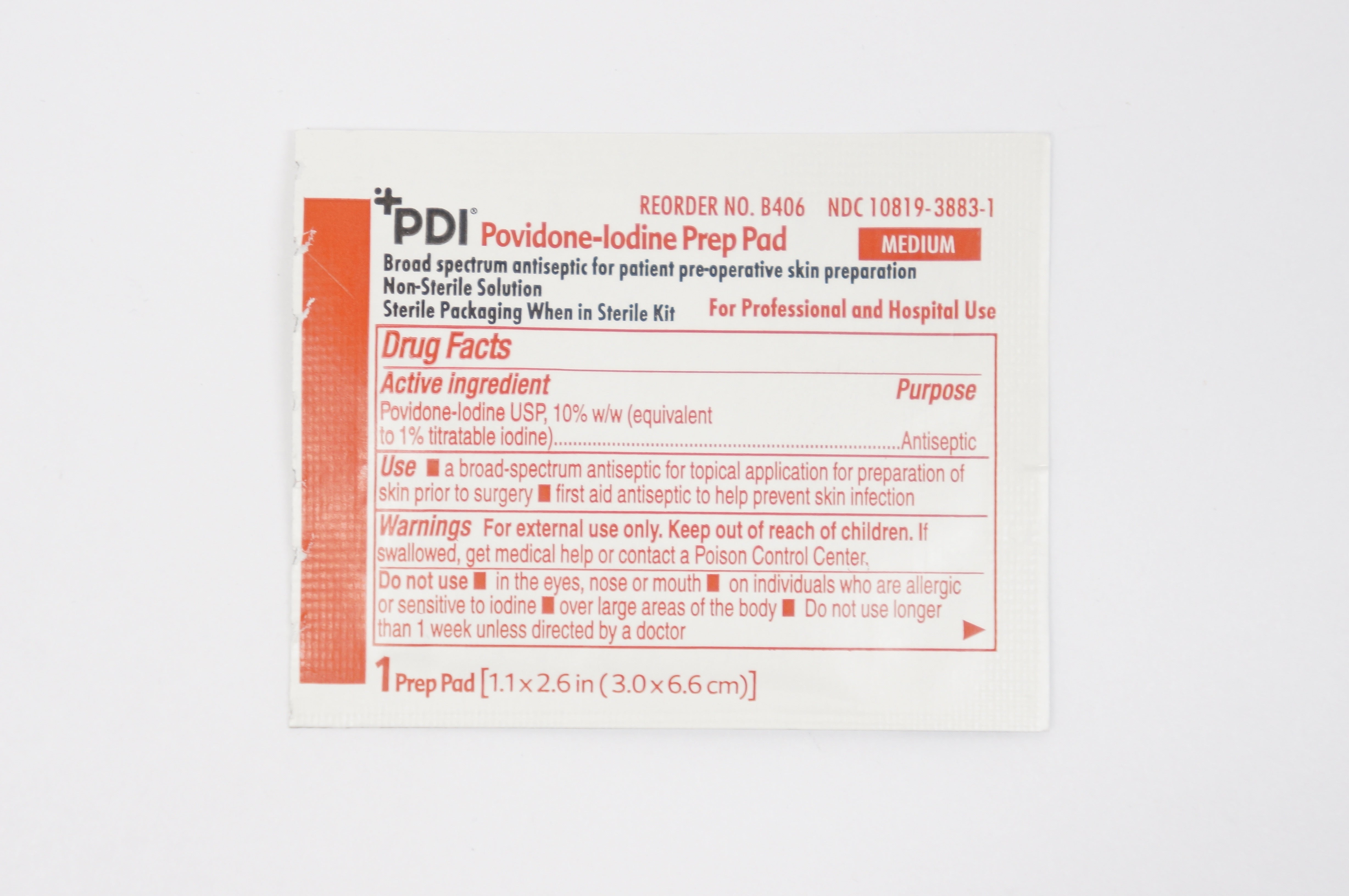 PDI B406 Povidone-Iodine Prep Pad Broad Spectrum Antiseptic Medium 1.1x2.6in. (x)