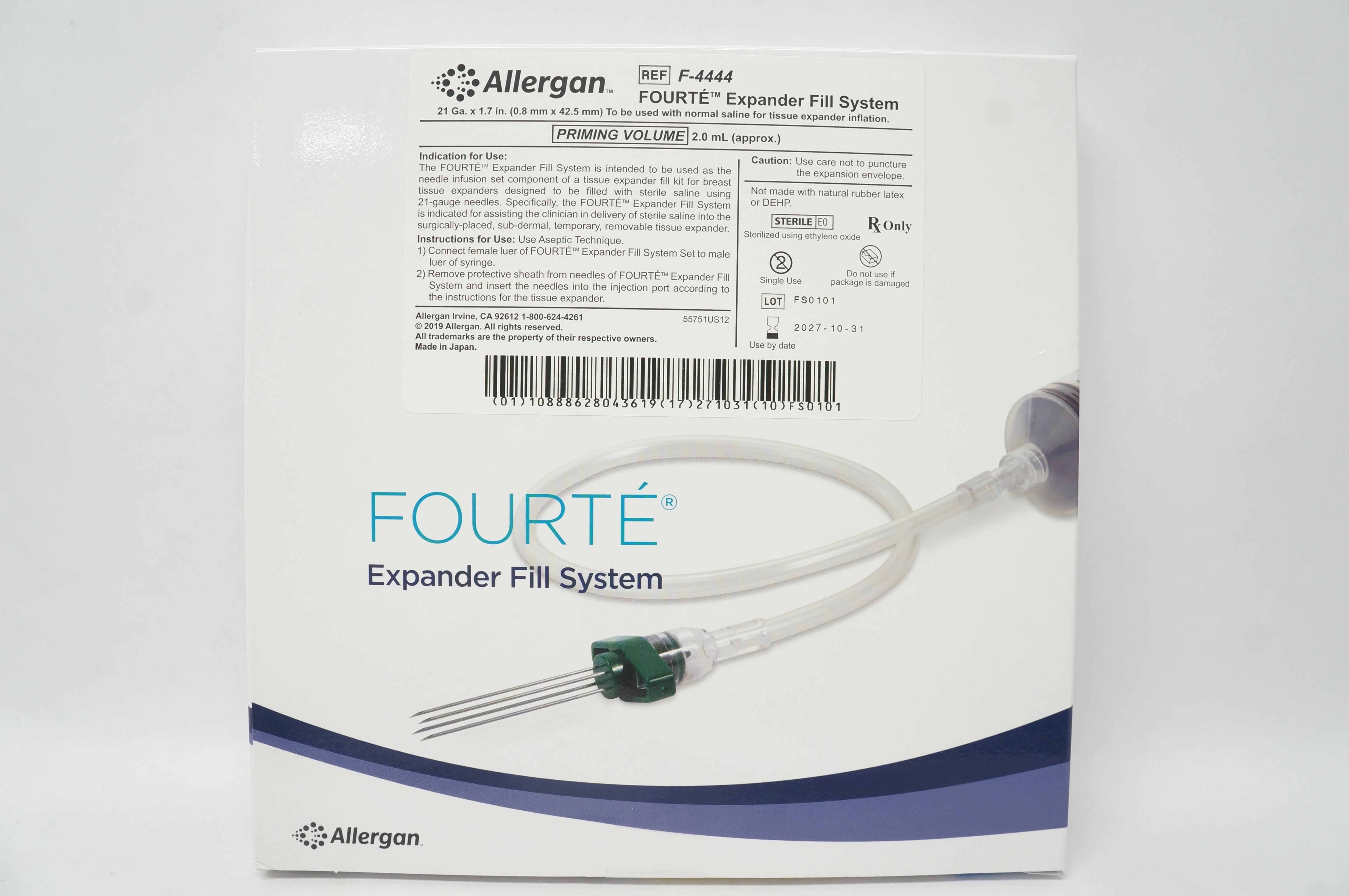 Allergan F-4444 Fourte Expander Fill System 21 Ga x 1.7 inch Priming Vol. 2.0mL