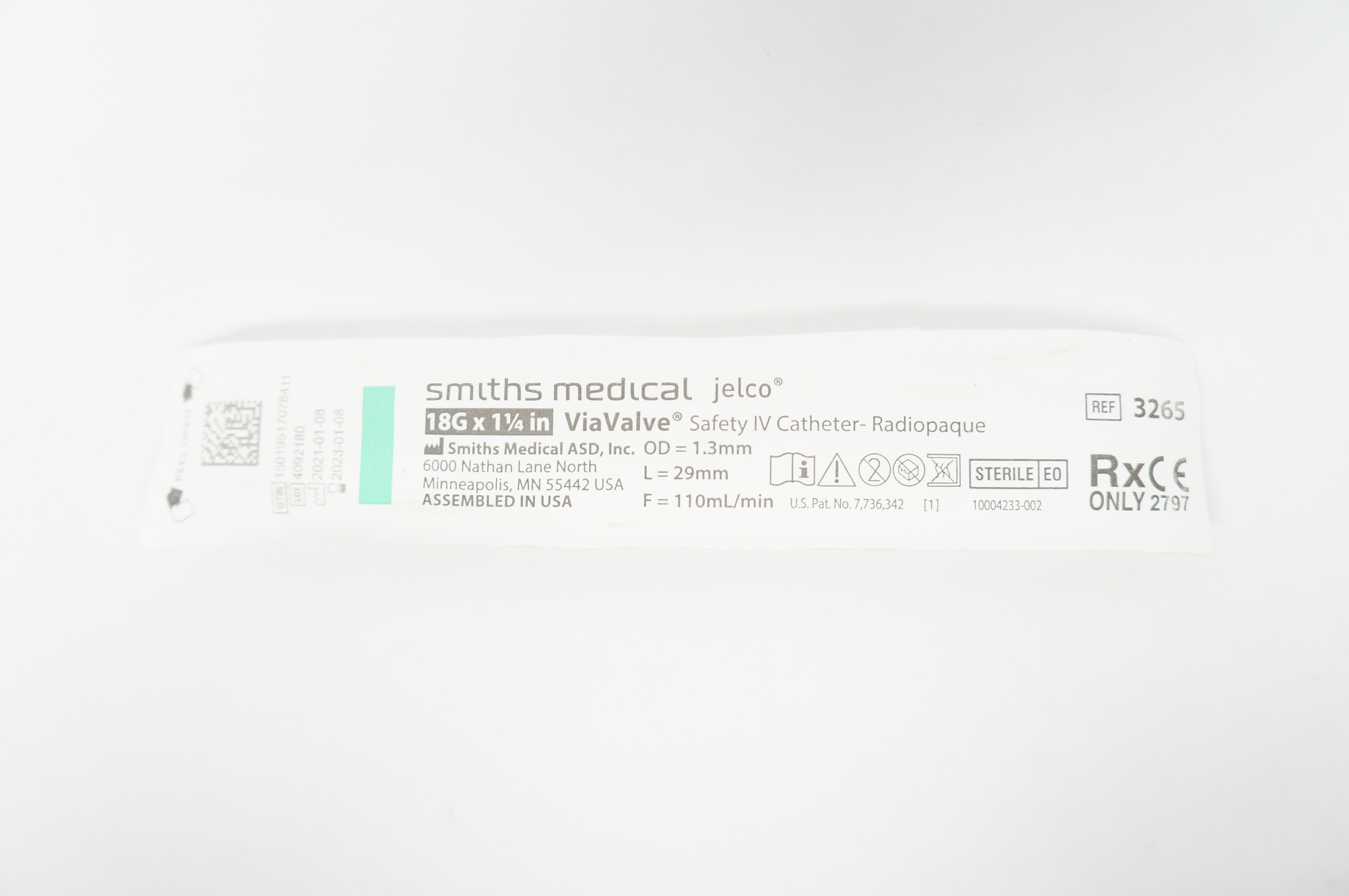 Smiths Medical Jelco 3265 ViaValve Safety IV Cath. 18G x 1-1/4inch