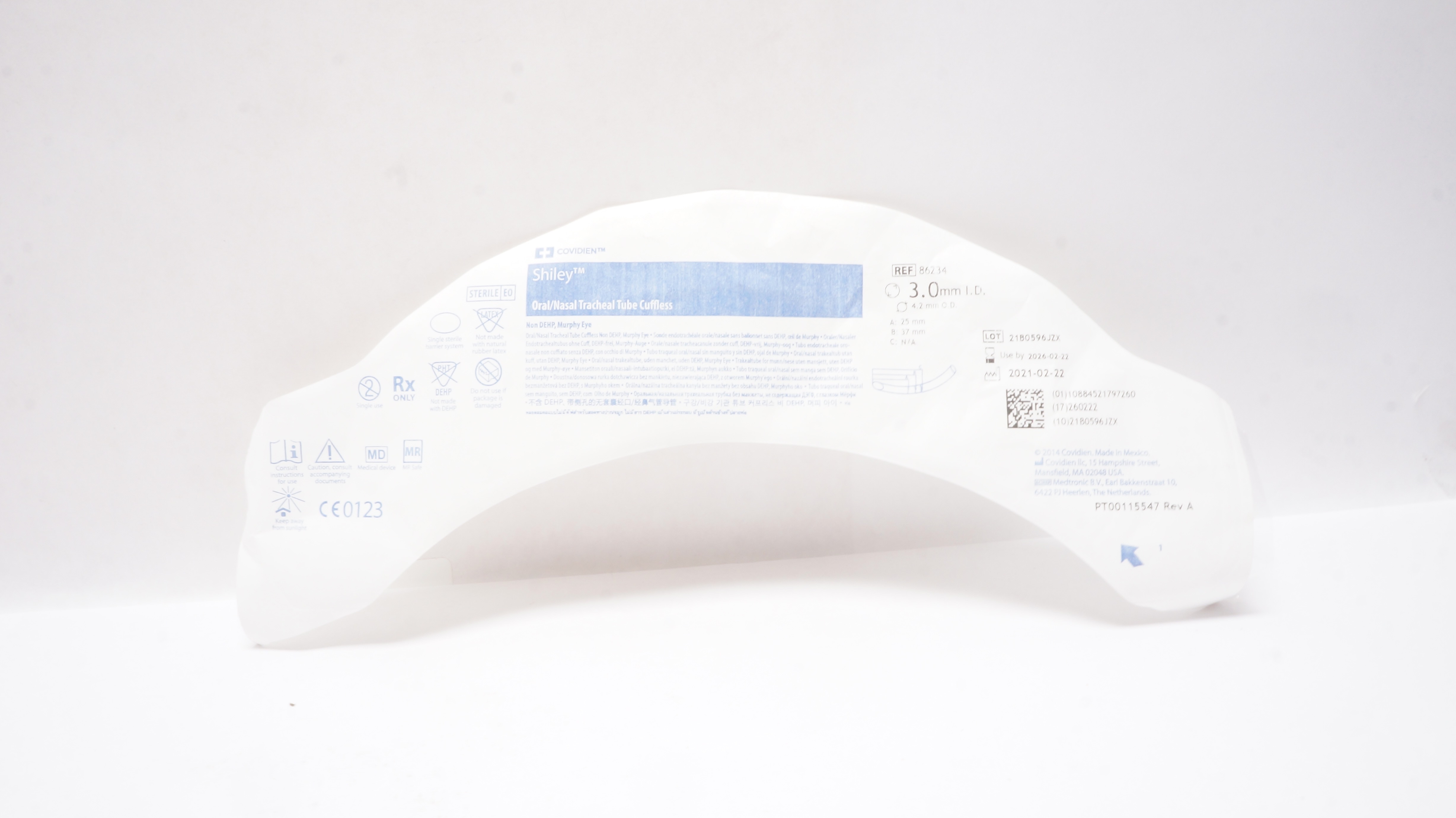 Covidien 86234 Shiley Oral/Nasal Tracheal Tube Cuffless 3.0mm I.D. x 4.2mm O.D.