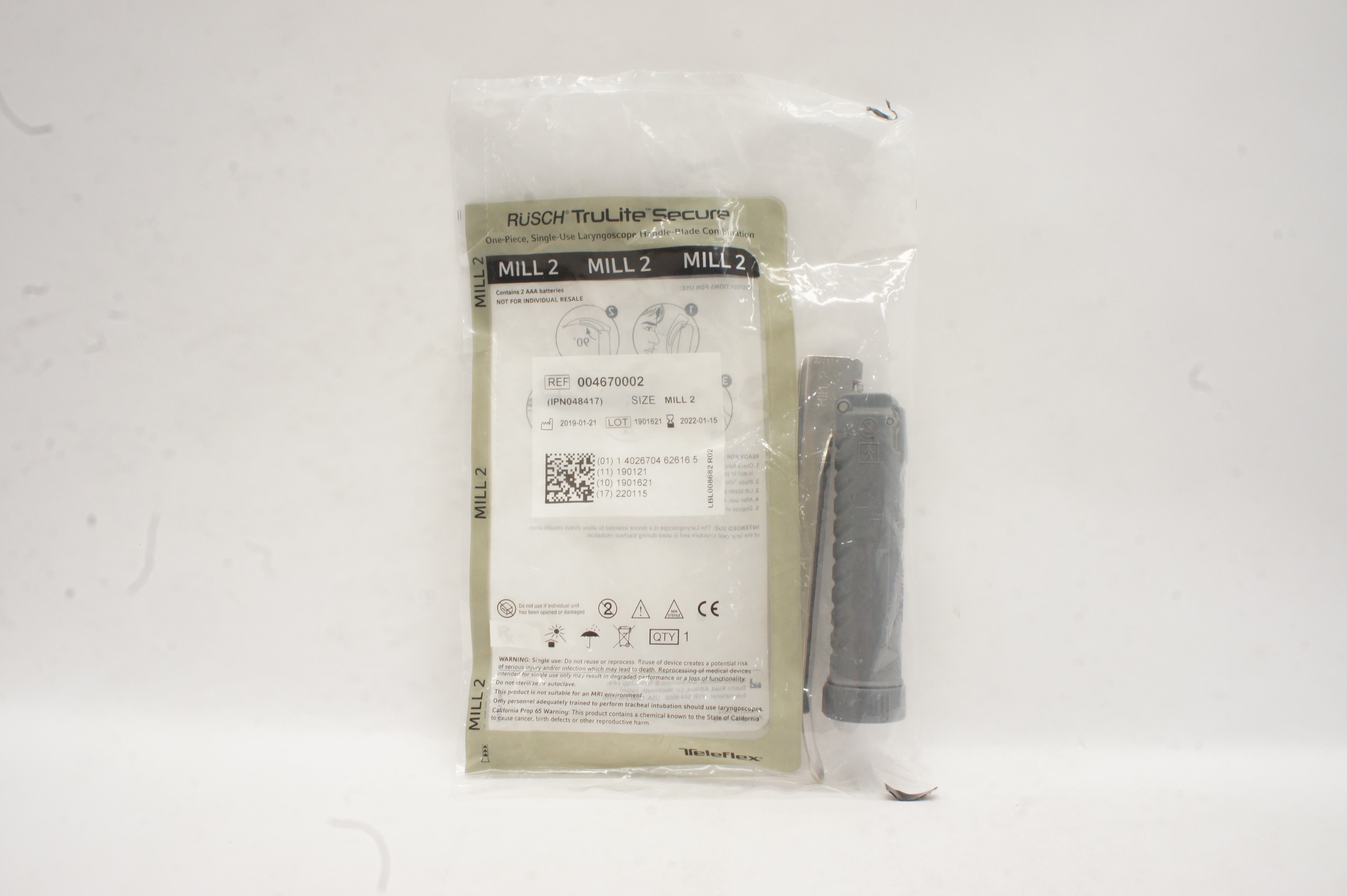 Teleflex 004670002 Rusch Secure Laryngoscope Handle-Blade Combination MILL 2 (x)