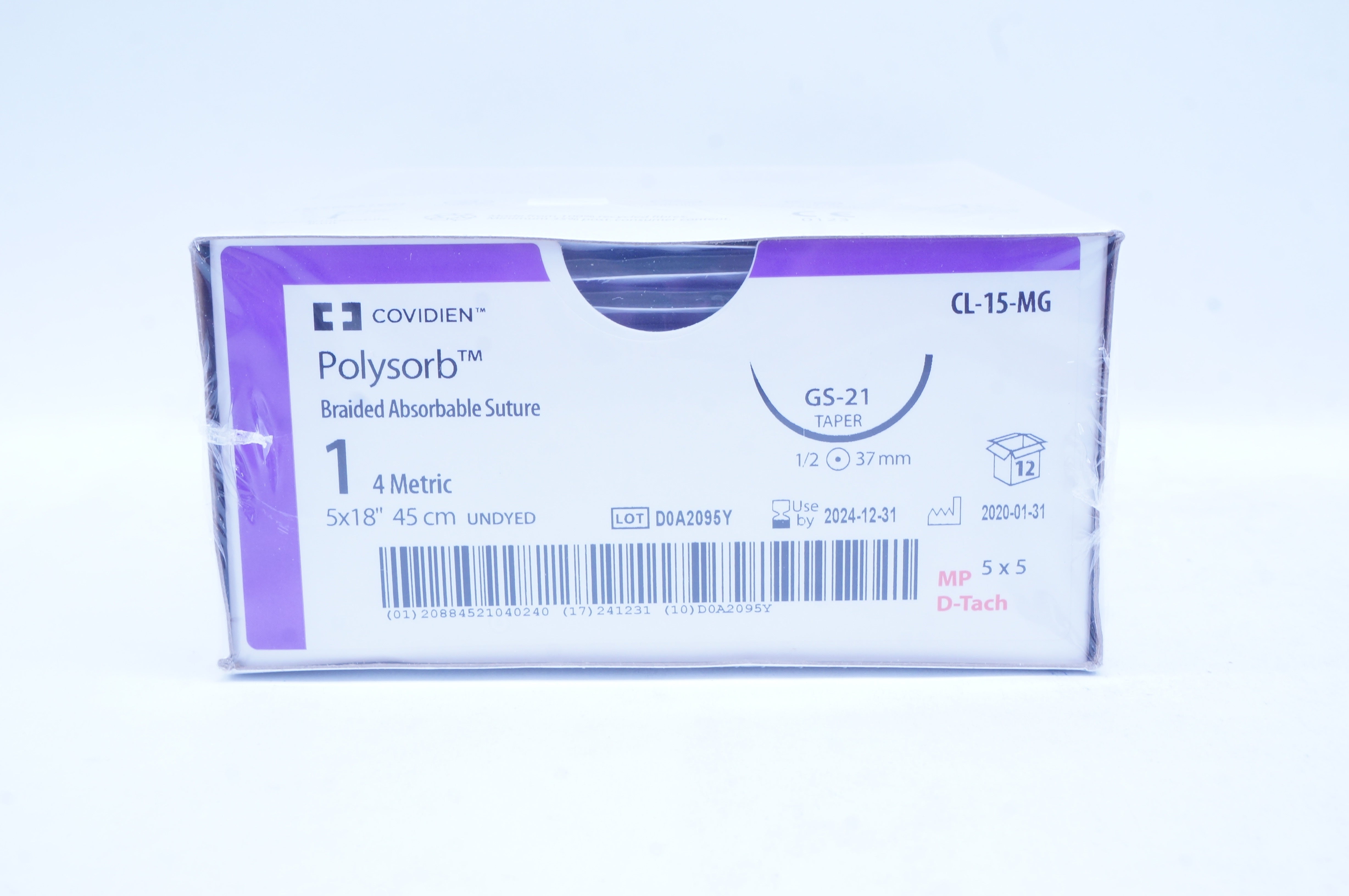 Covidien CL-15-MG 1 Polysorb Stre GS-21 Taper 1/2 37mm 5 x 18 inch - Box of 12