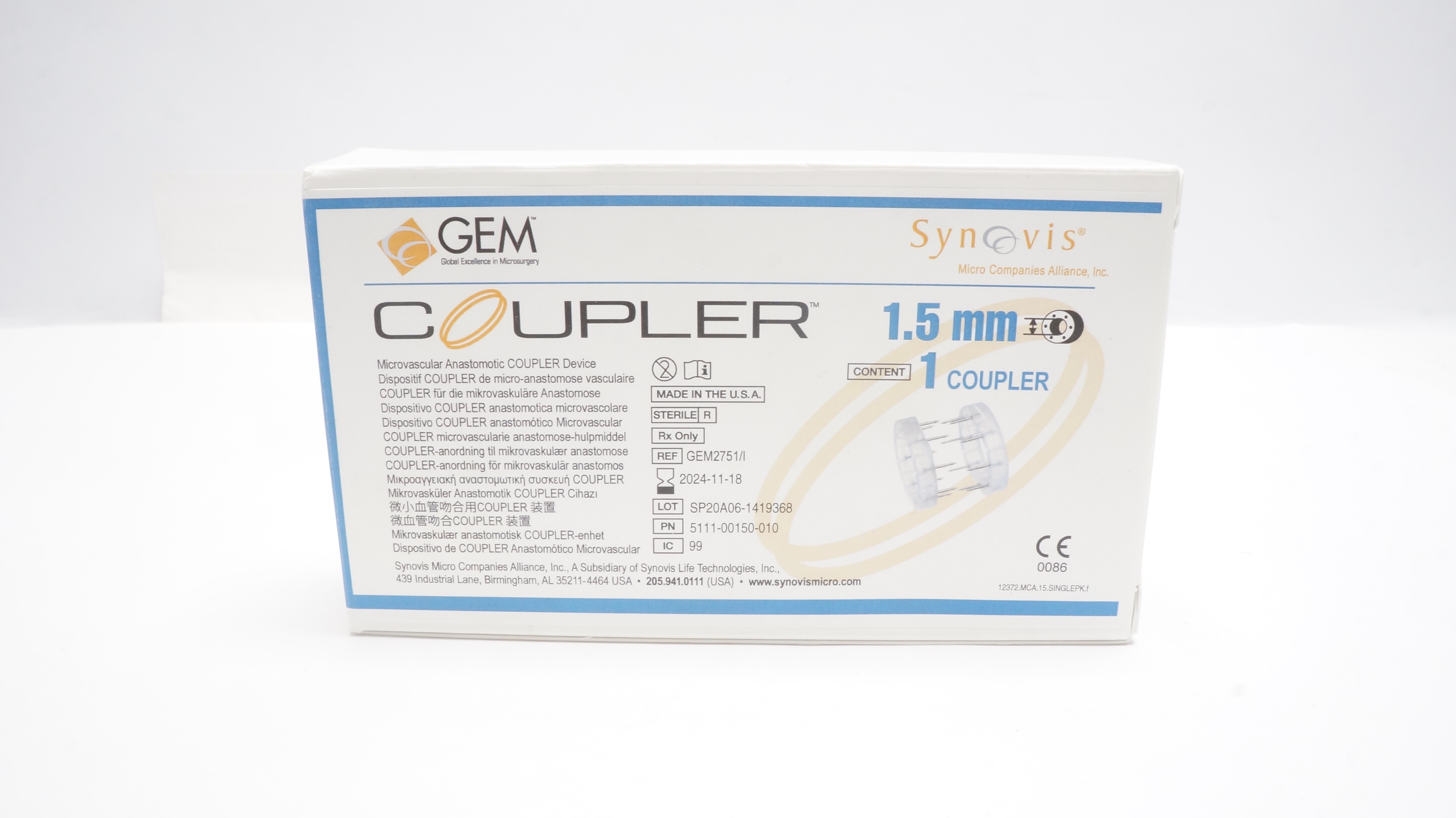 Synovis GEM2751/I GEM Microvascular Anastomic Coupler Device 1.5mm (x)