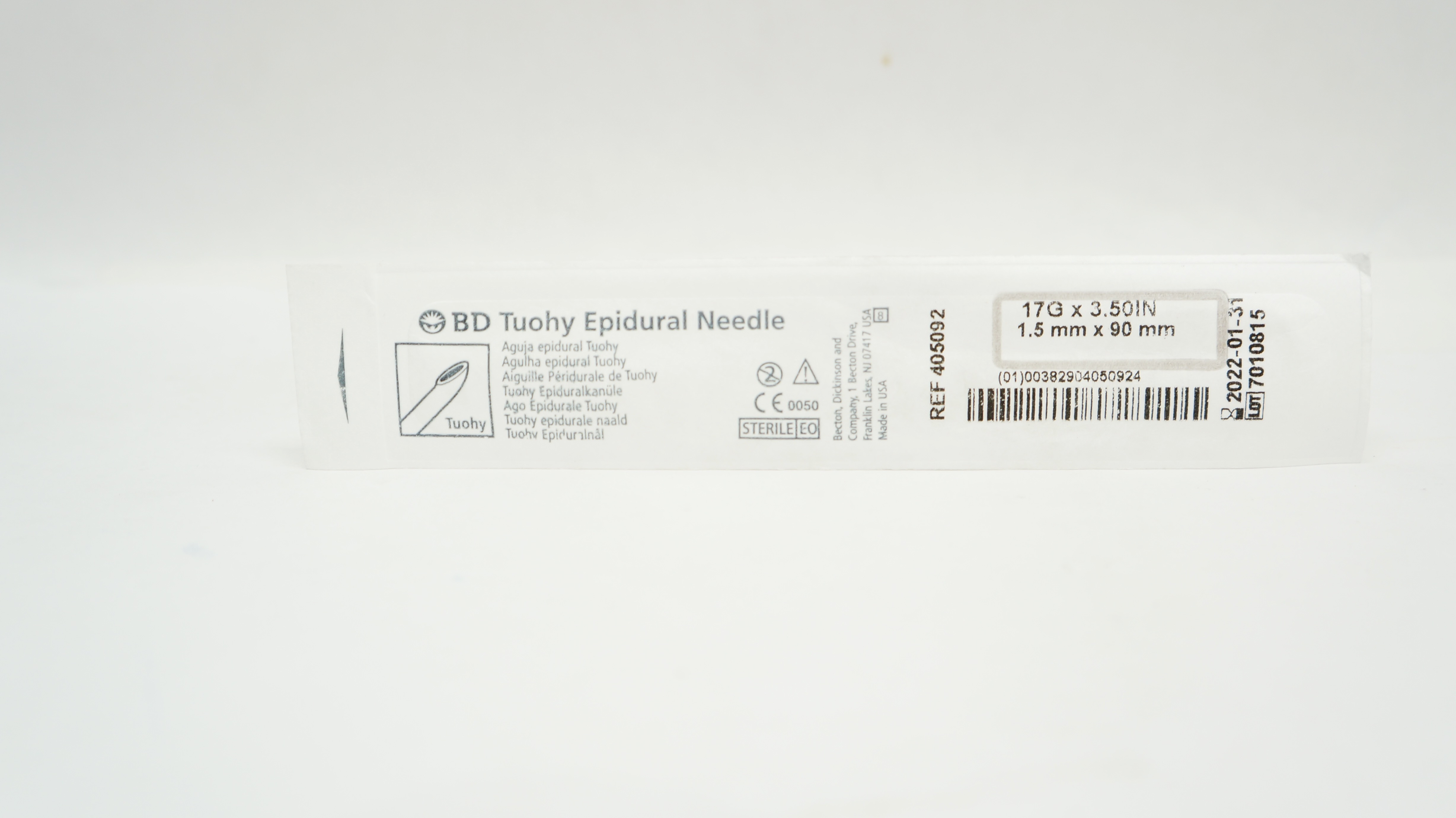 BD 405092 Becton Tuohy Epidural Ndle 17G x 3.50inch (x)