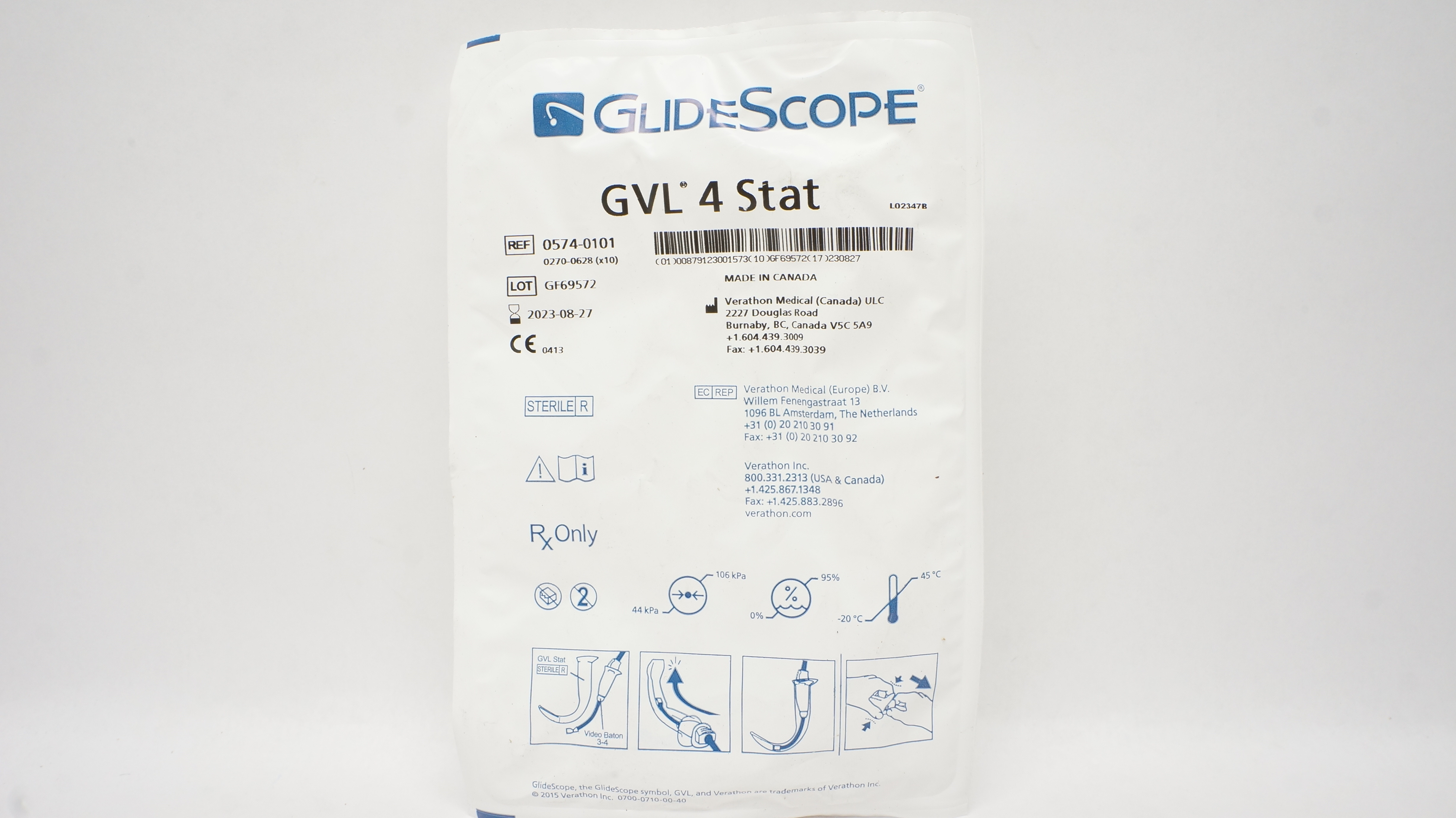 Verathon Medical 0574-0101 GlideScope GVL 4 Stat Video Laryngoscope (x)