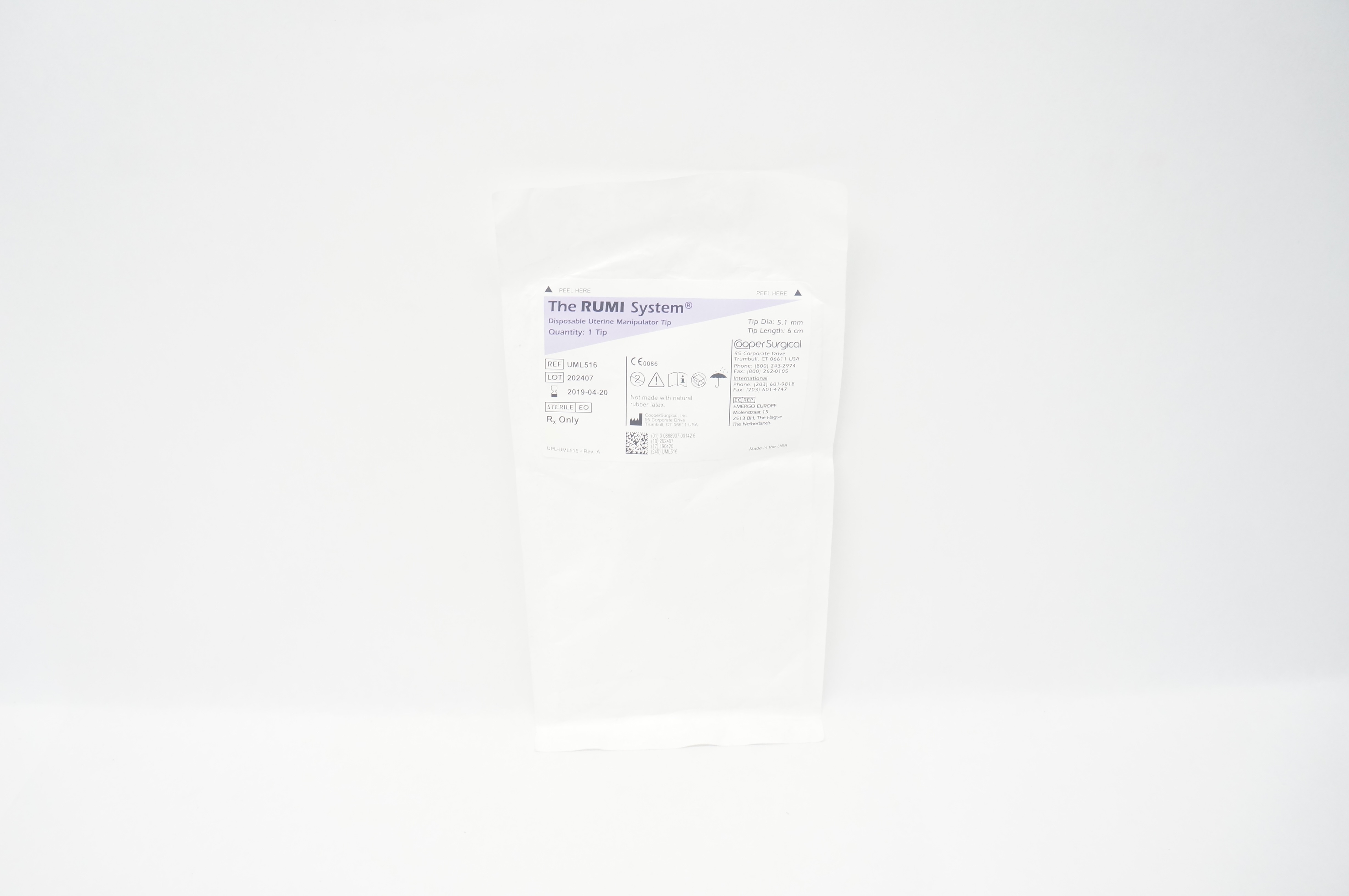 Cooper Surgical UML516 RUMI Disposable Uterine Manipulator Tip 5.1mm x 6cm (x)