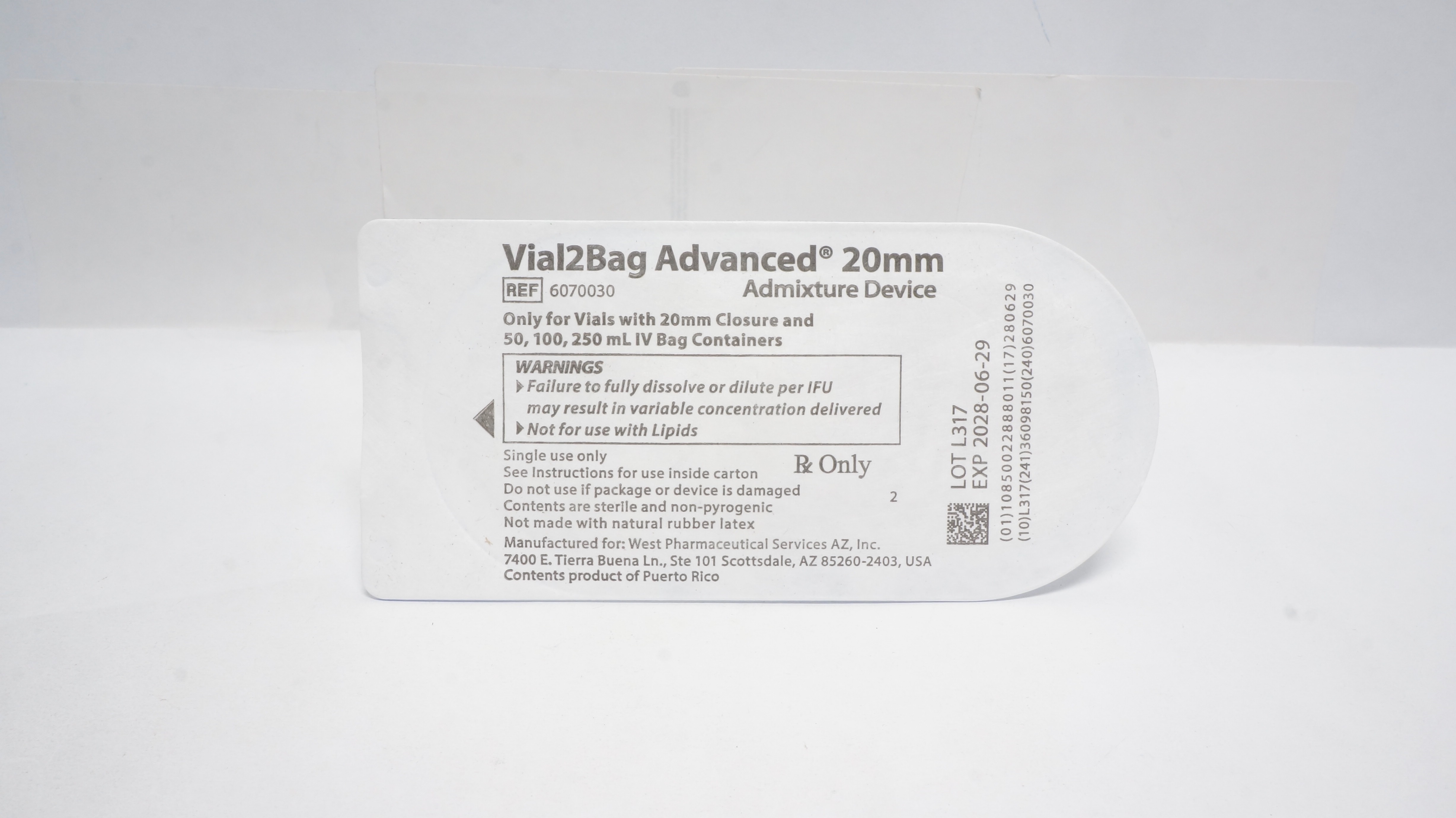 West Pharmaceutical 6070030 Vial2Bag Advanced Admixture Device 20mm