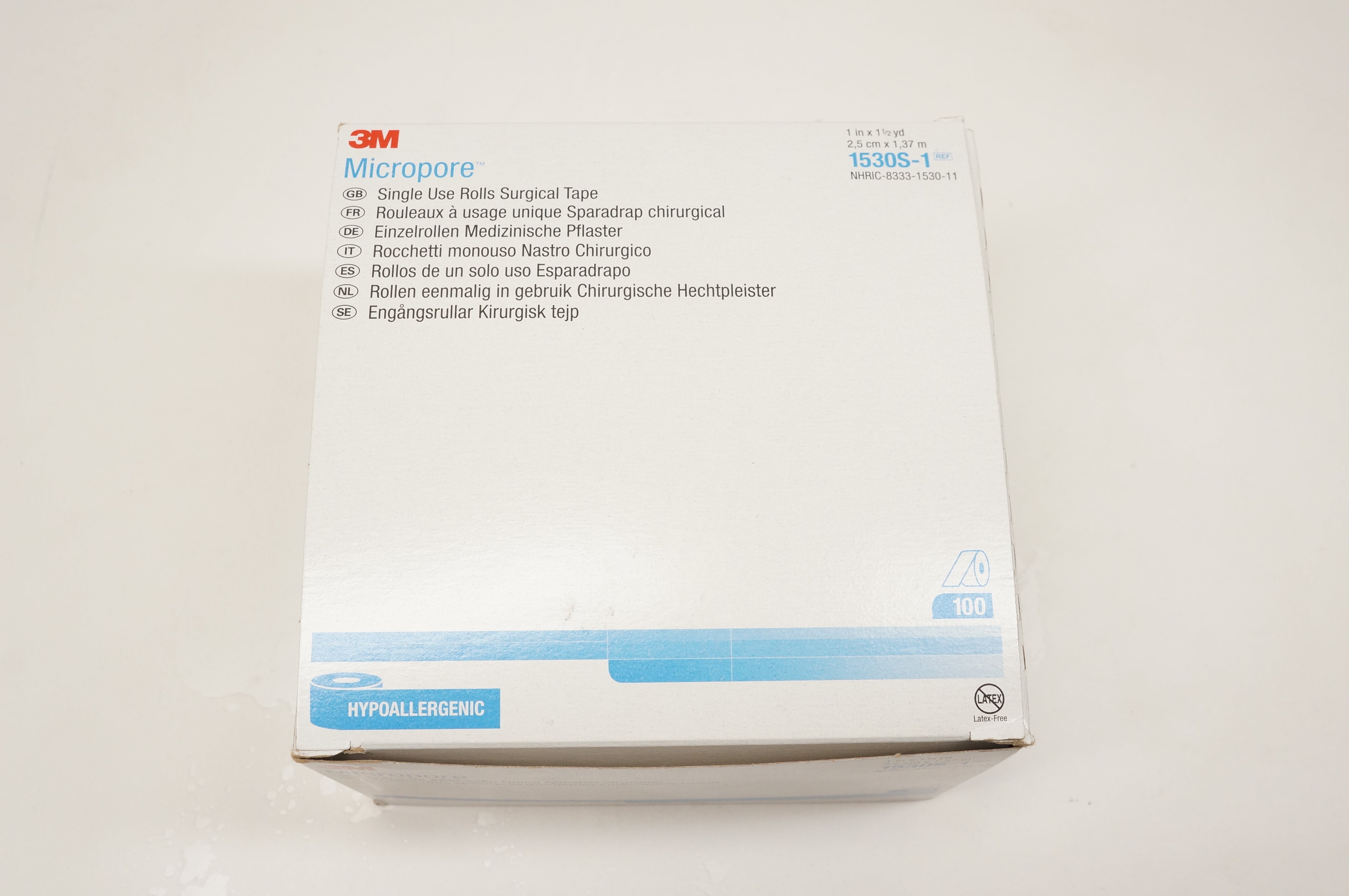 3M 1530S-1 Micropore Rolls Surgical Tape 1inch x 1-1/2yd. - Box of 100