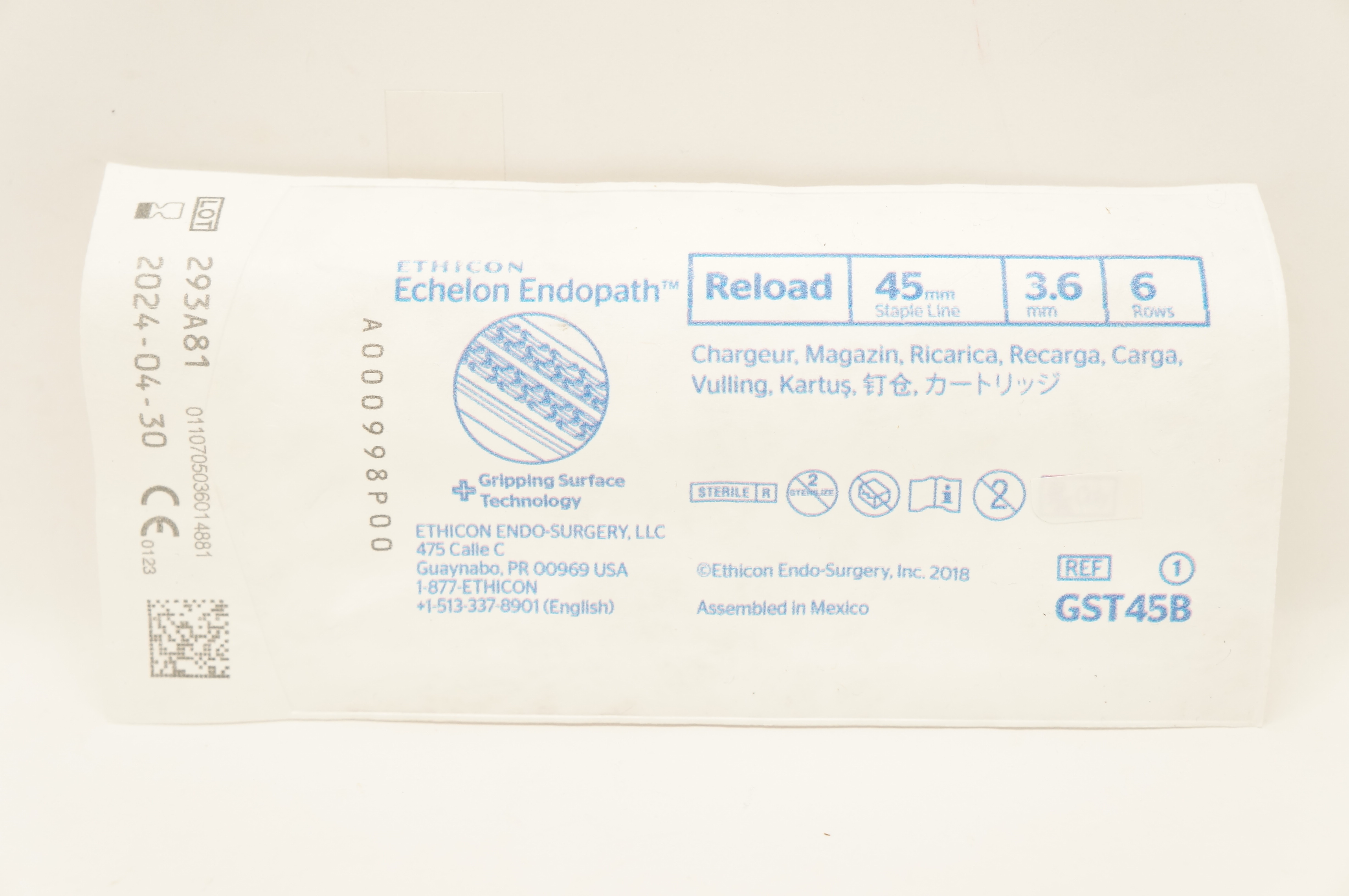 Ethicon GST45B Echelon Endopath Reload 45mm Staple Line 3.6mm 6 Rows