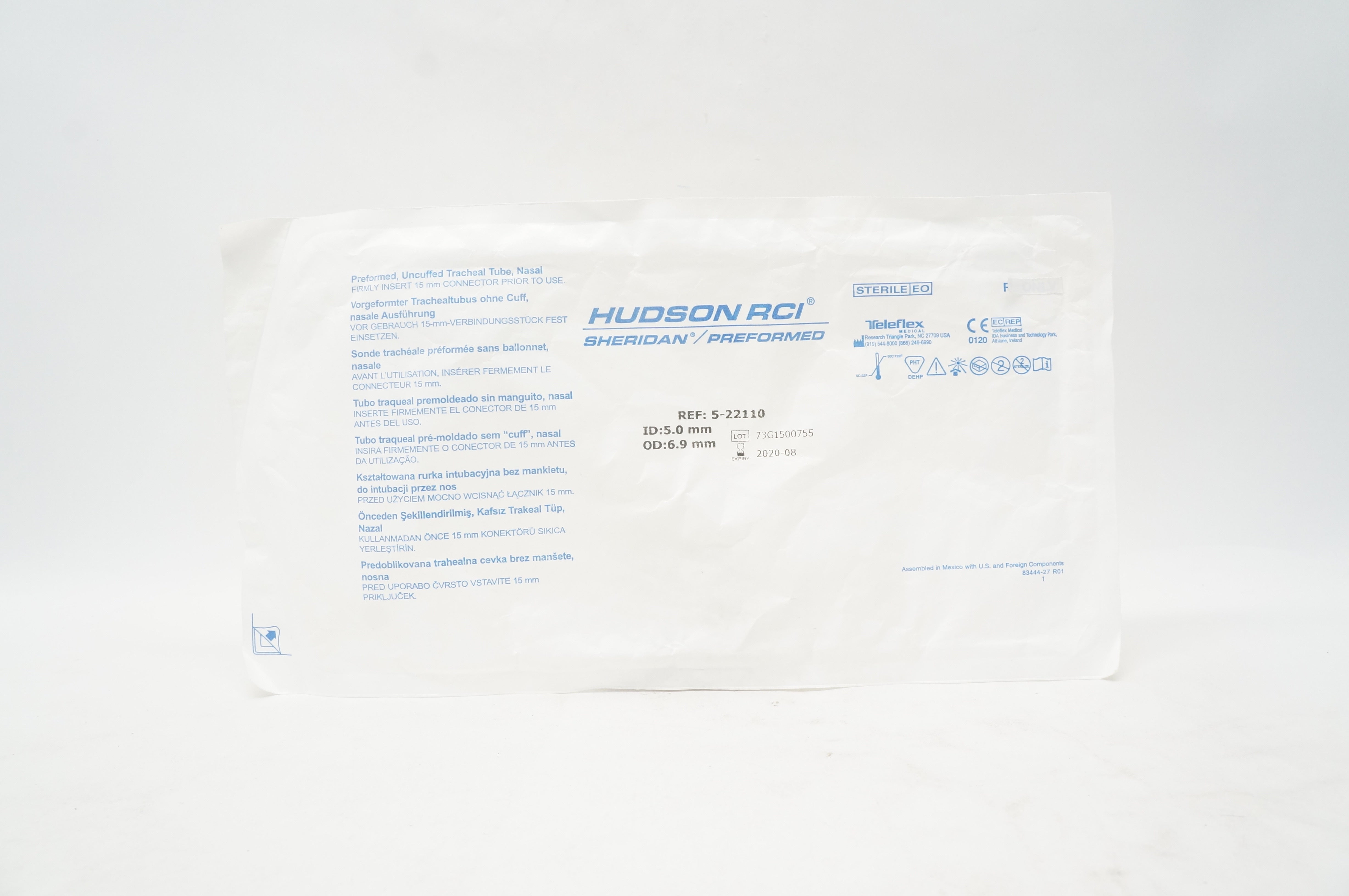Teleflex 5-22110 Hudson RCI Sheridan Preformed Tracheal Tube 5.0ID x 6.9mmOD (x)