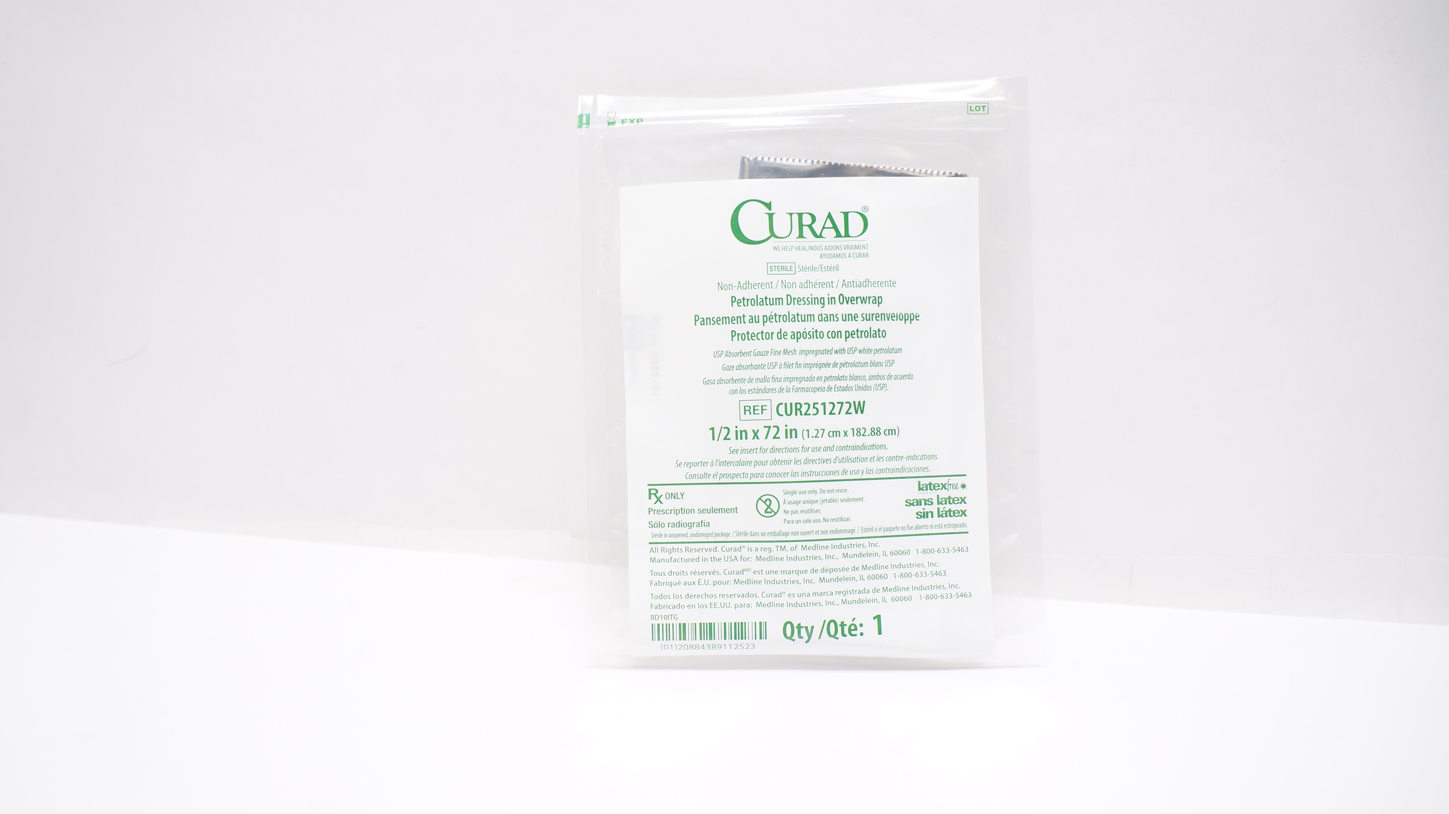 Curad CUR251272W Petrolatum Dressing in Overwrap 1/2inch x 72inch (x)