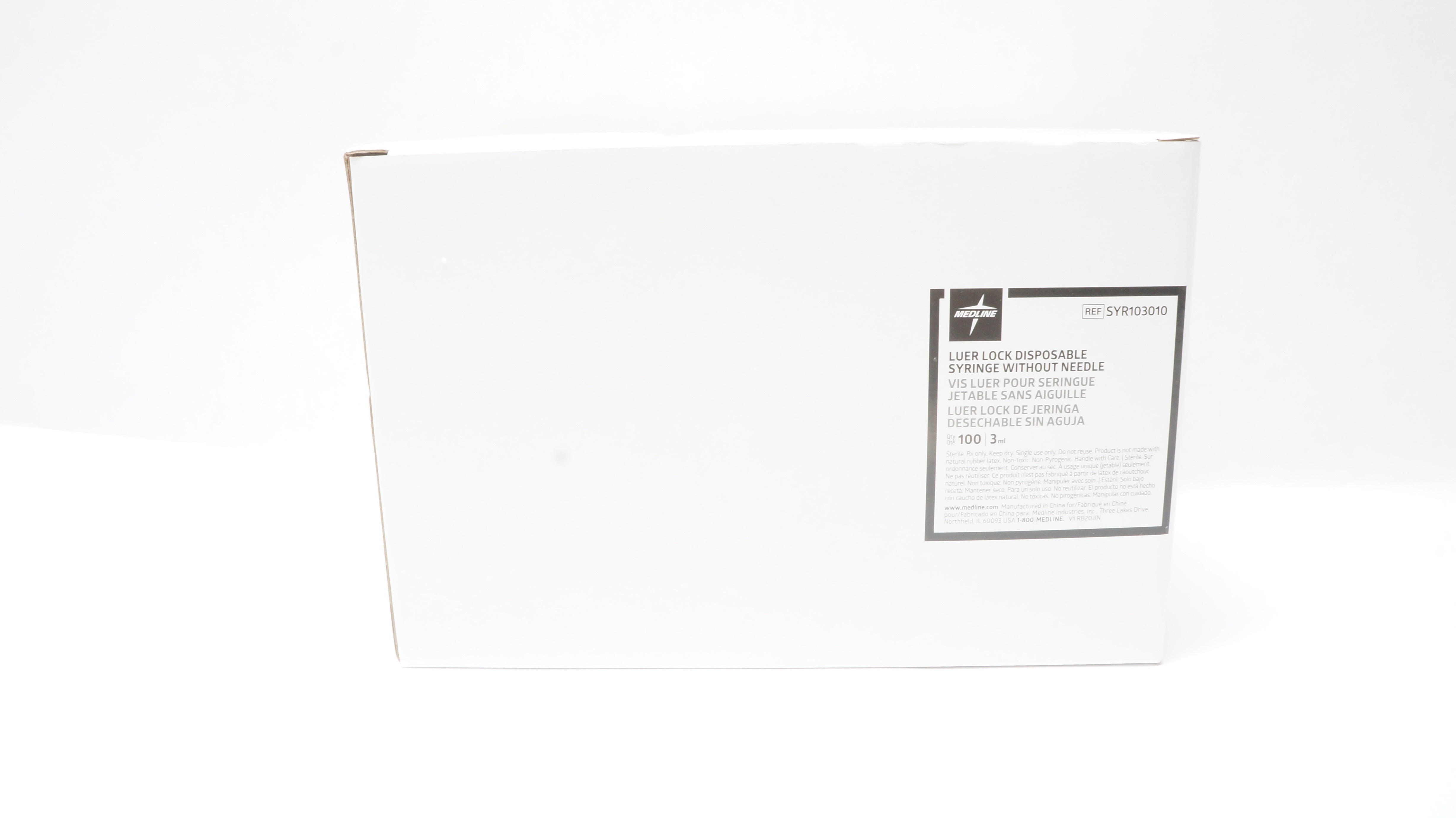 Medline SYR103010 3ml Luer Lock Disposable Syringe w/o Ndle - Box of 100