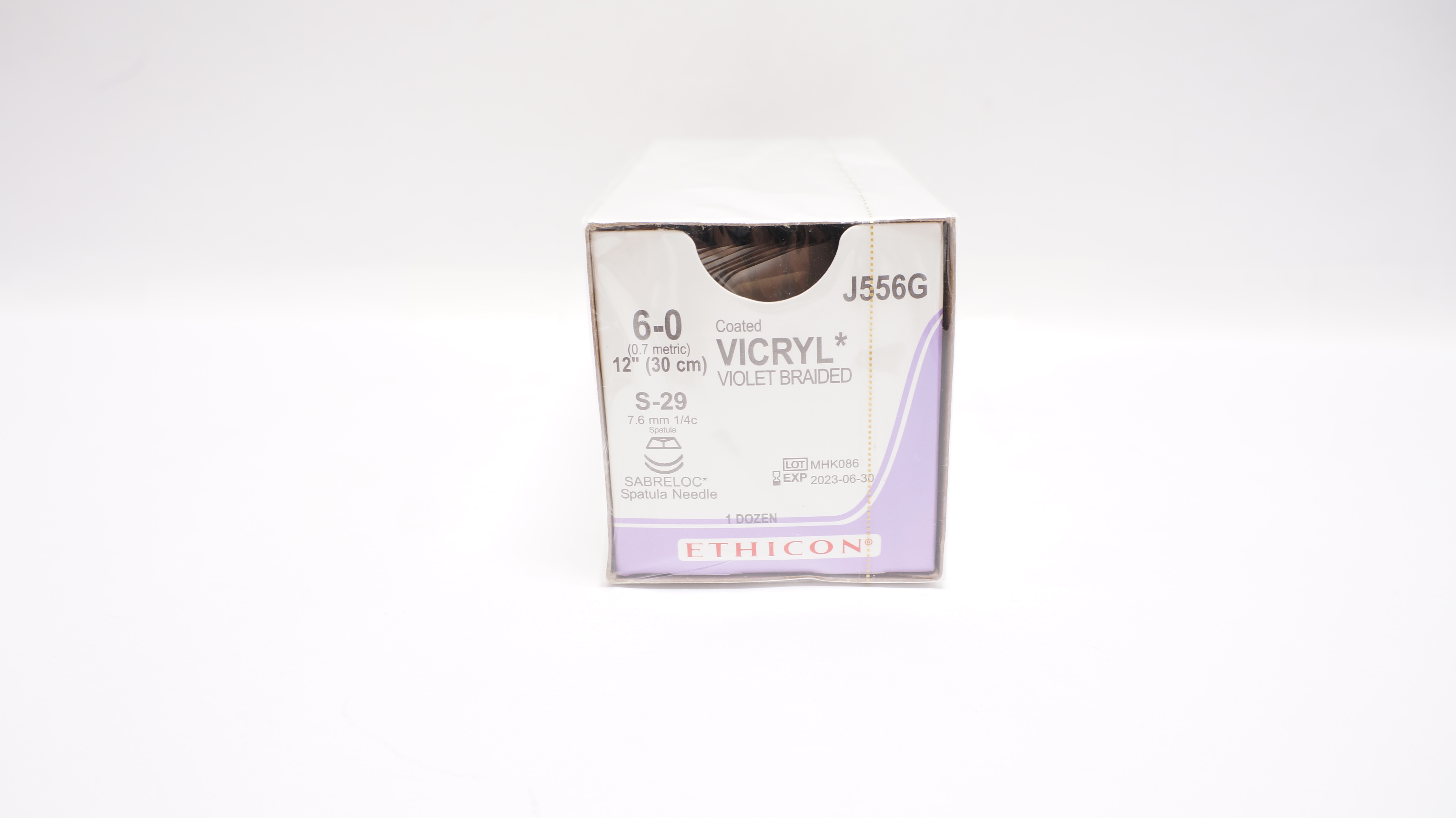 Ethicon J556G 6-0 Coate VIcryl S-29 7.6mm 1/4c Spatula 12in - Box of 12 (x)