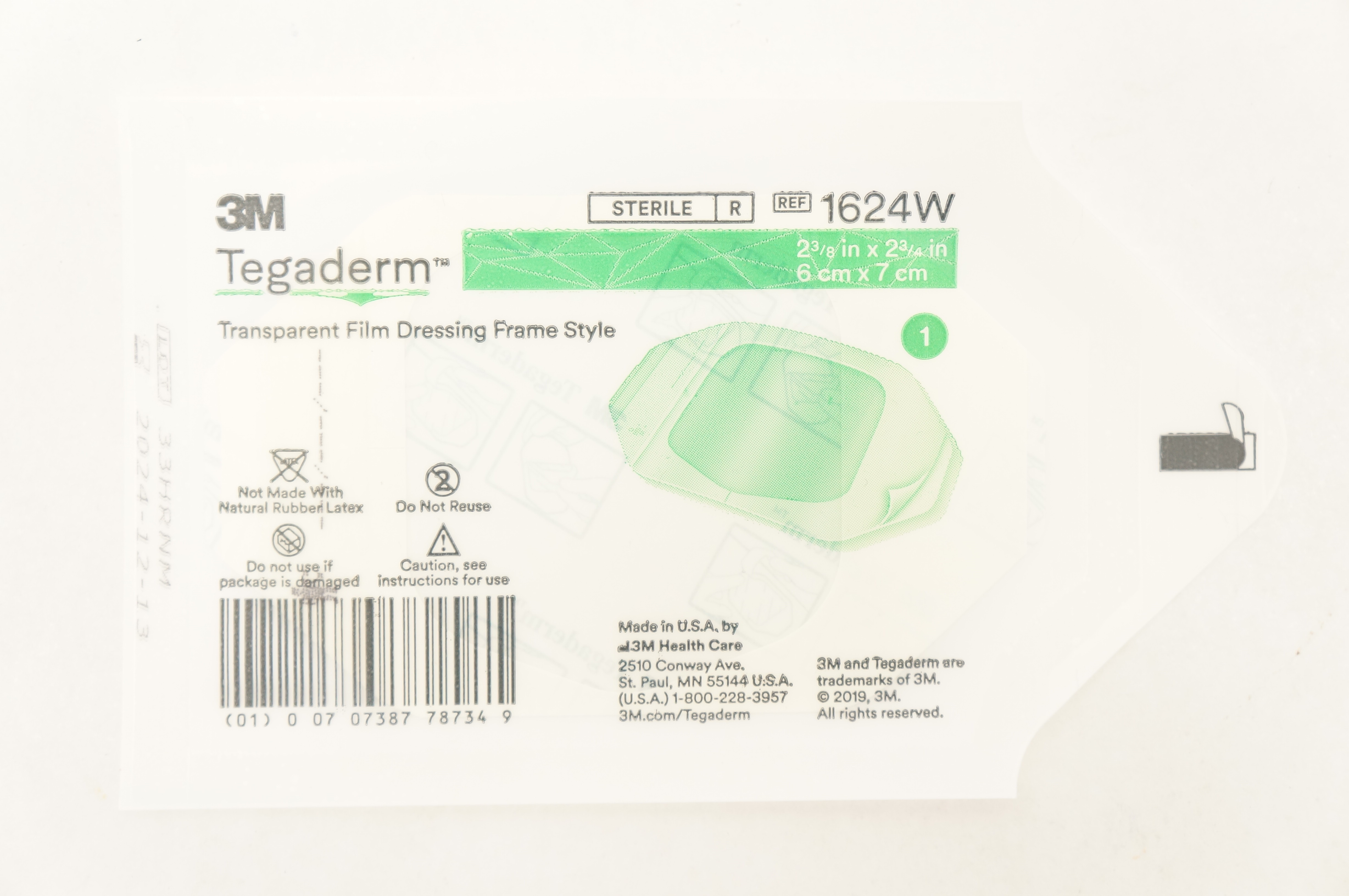 3M 1624W Tegaderm Transparent Film Dressing Frame Style 2-3/8 x 2-3/4 inch