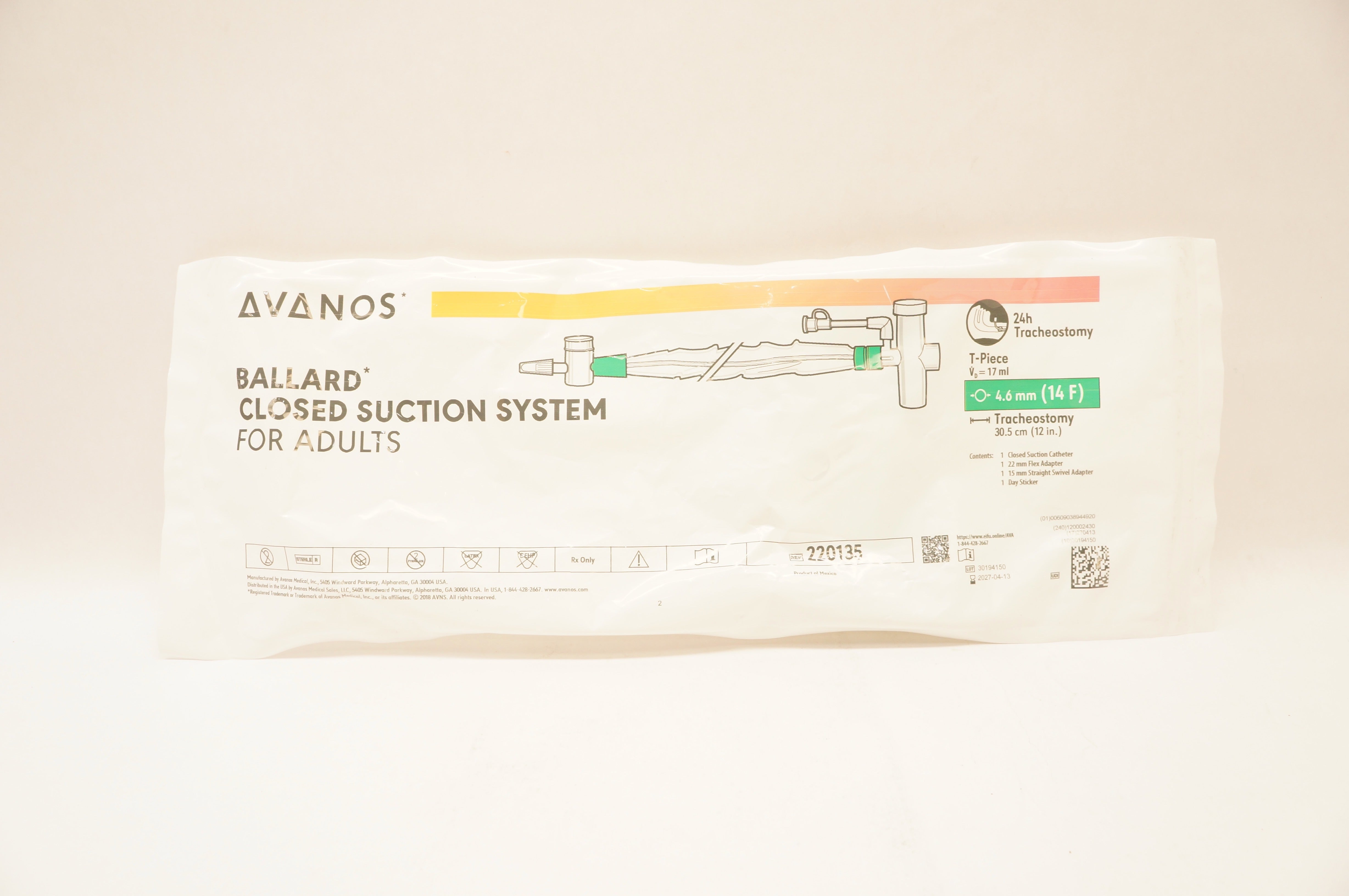 Avanos 220135 Ballard Closed Suction System Adult 14F x 12inch