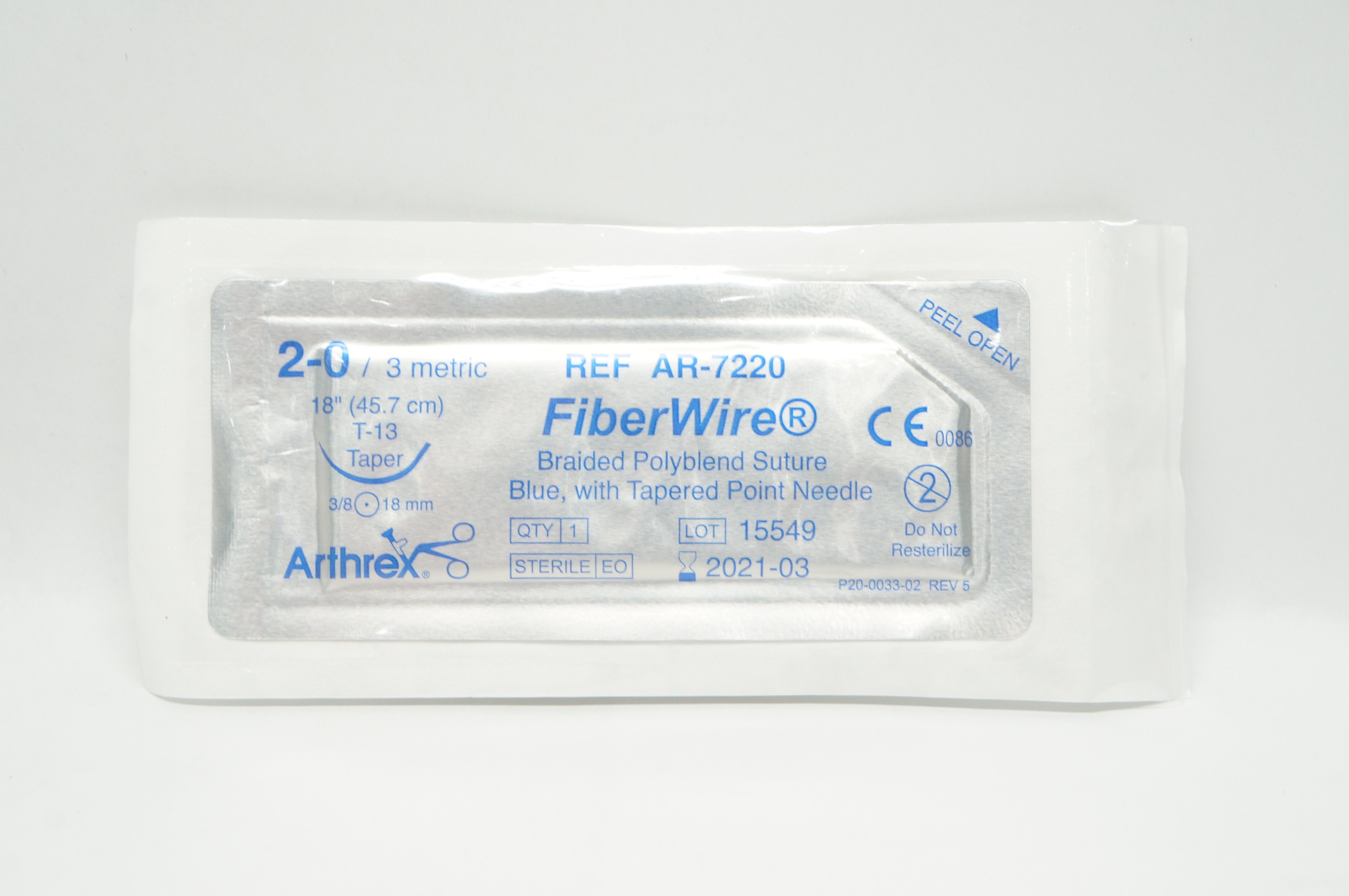 Arthrex AR-7220 2-0 FIBERWIRE Braided Stre T-13 18mm 3/8 Taper 18inch (x)