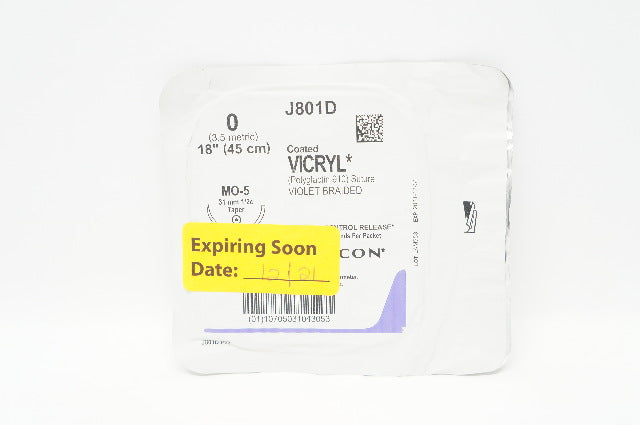 Ethicon J801D 0 Coated VICRYL Polyglactin Stre MO-5 31mm 1/2c Taper 18inch (x)