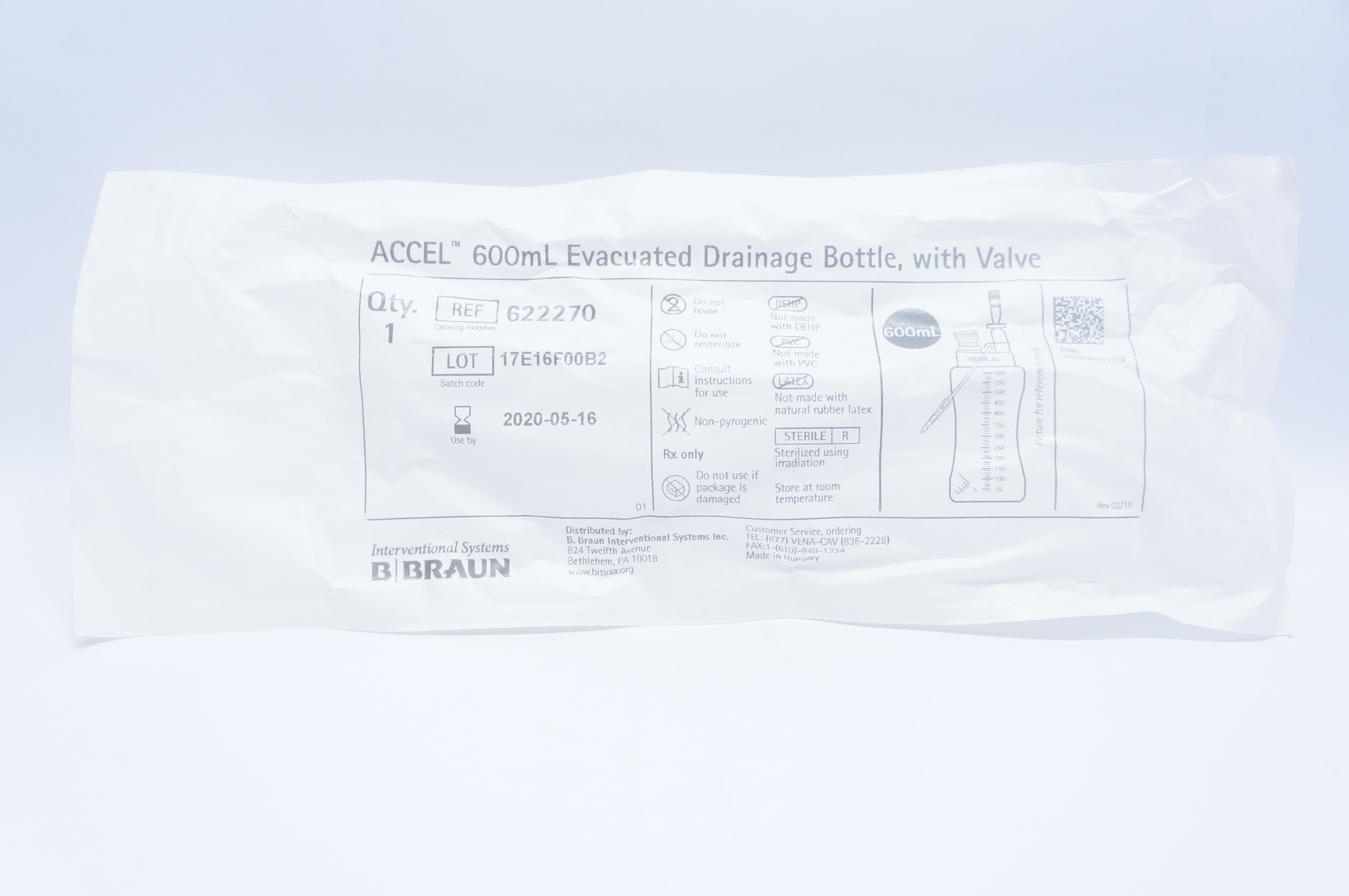 Braun 622270 ACCEL Evacuated Drainage Bottle 600mL, with Valve (x)