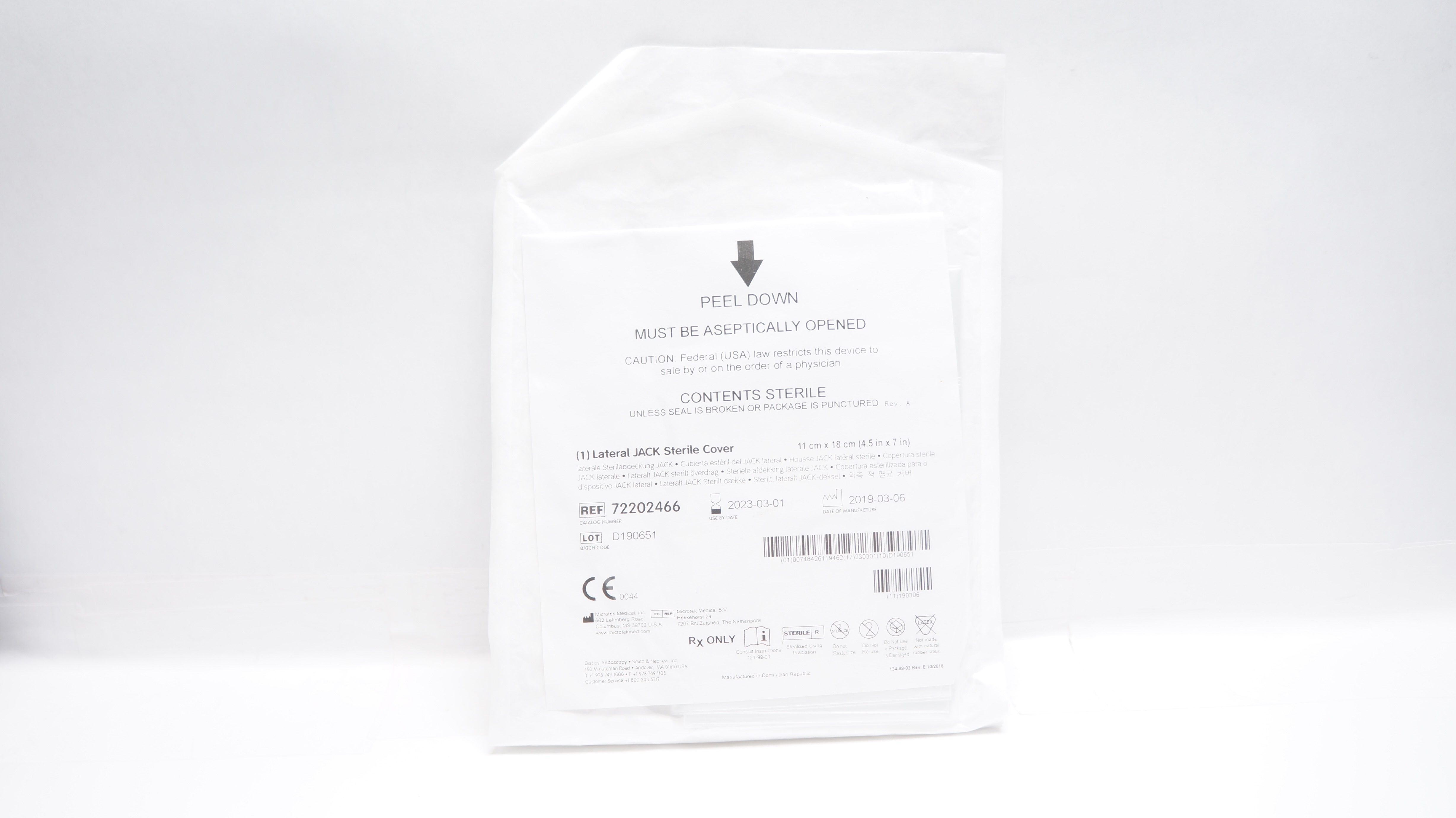 Microtek 72202466 lateral JACK Sterile Cover 4.5inch x 7inch (x)