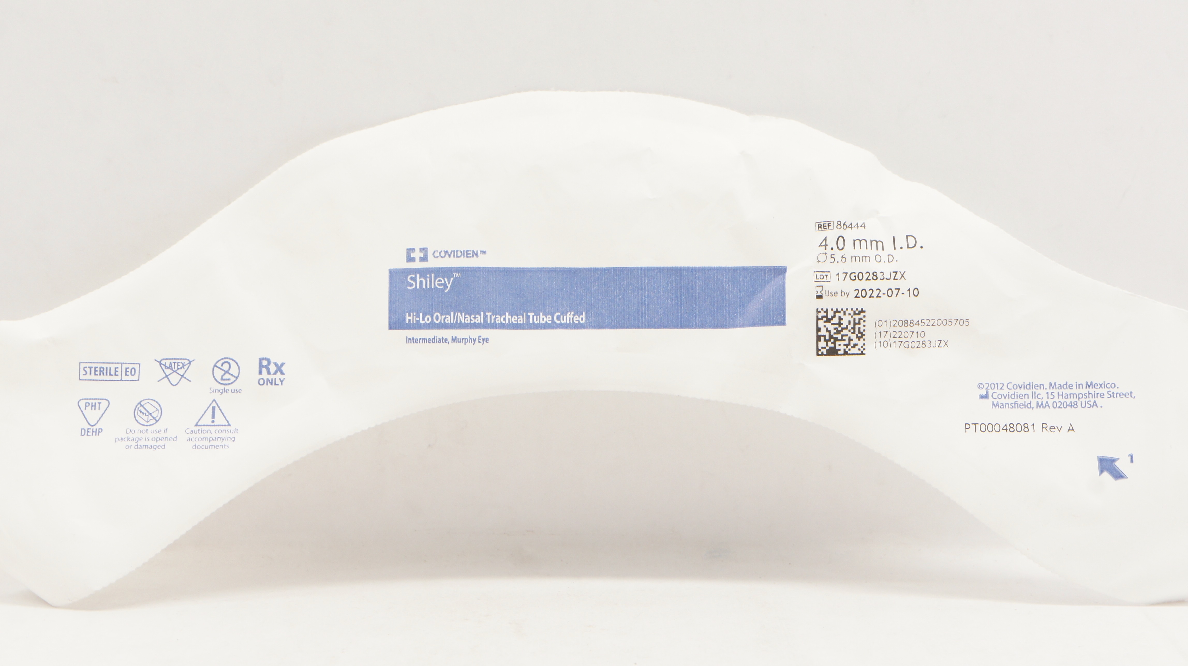 Covidien 86444 Shiley Hi-Lo Oral/Nasal Tracheal Tube Cuffed 4.0mm ID x 5.6mm OD