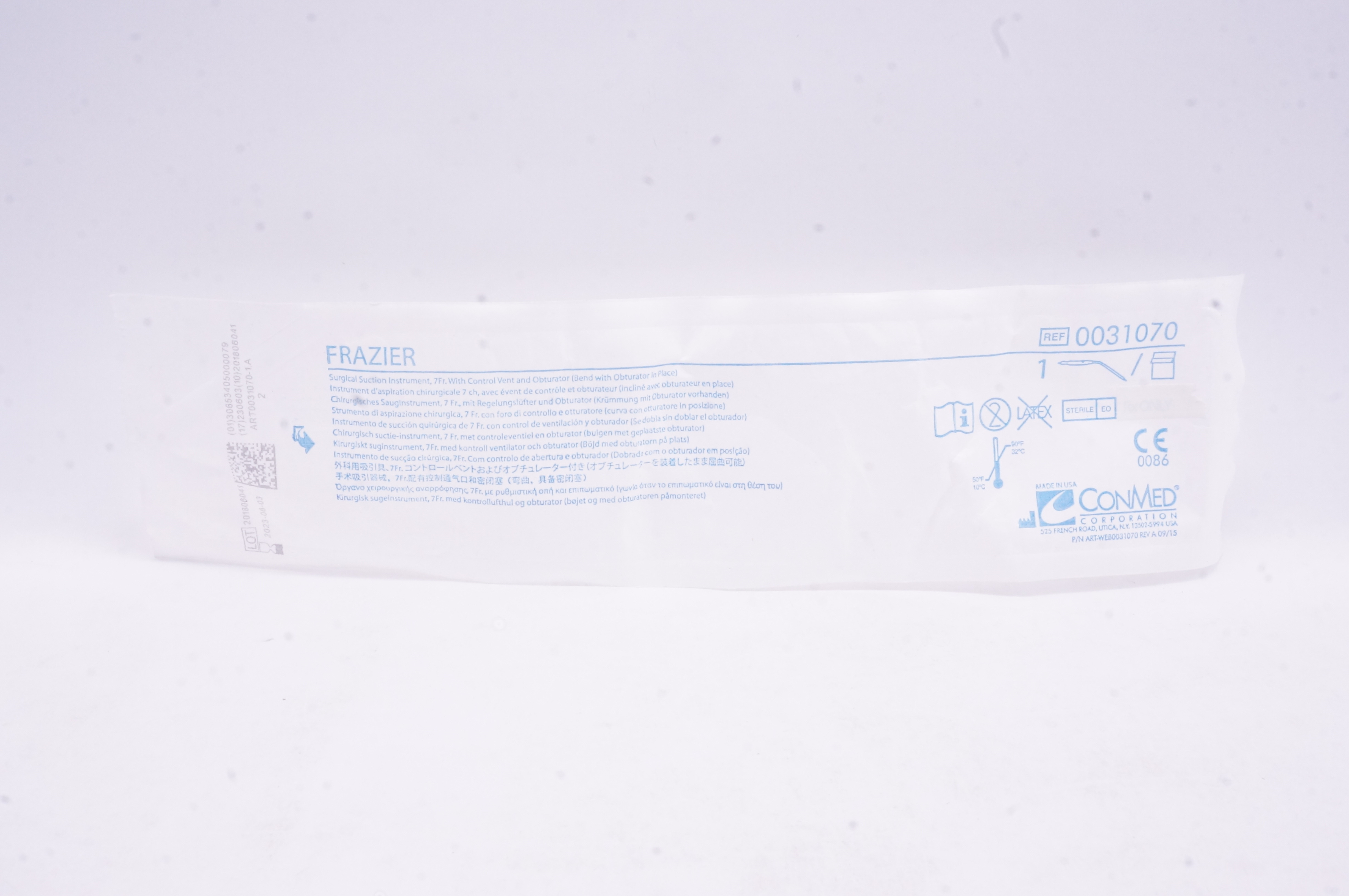 ConMed 0031070 Frazier Surgical Suction Instrument W/Control Vent&Obturator, 7Fr