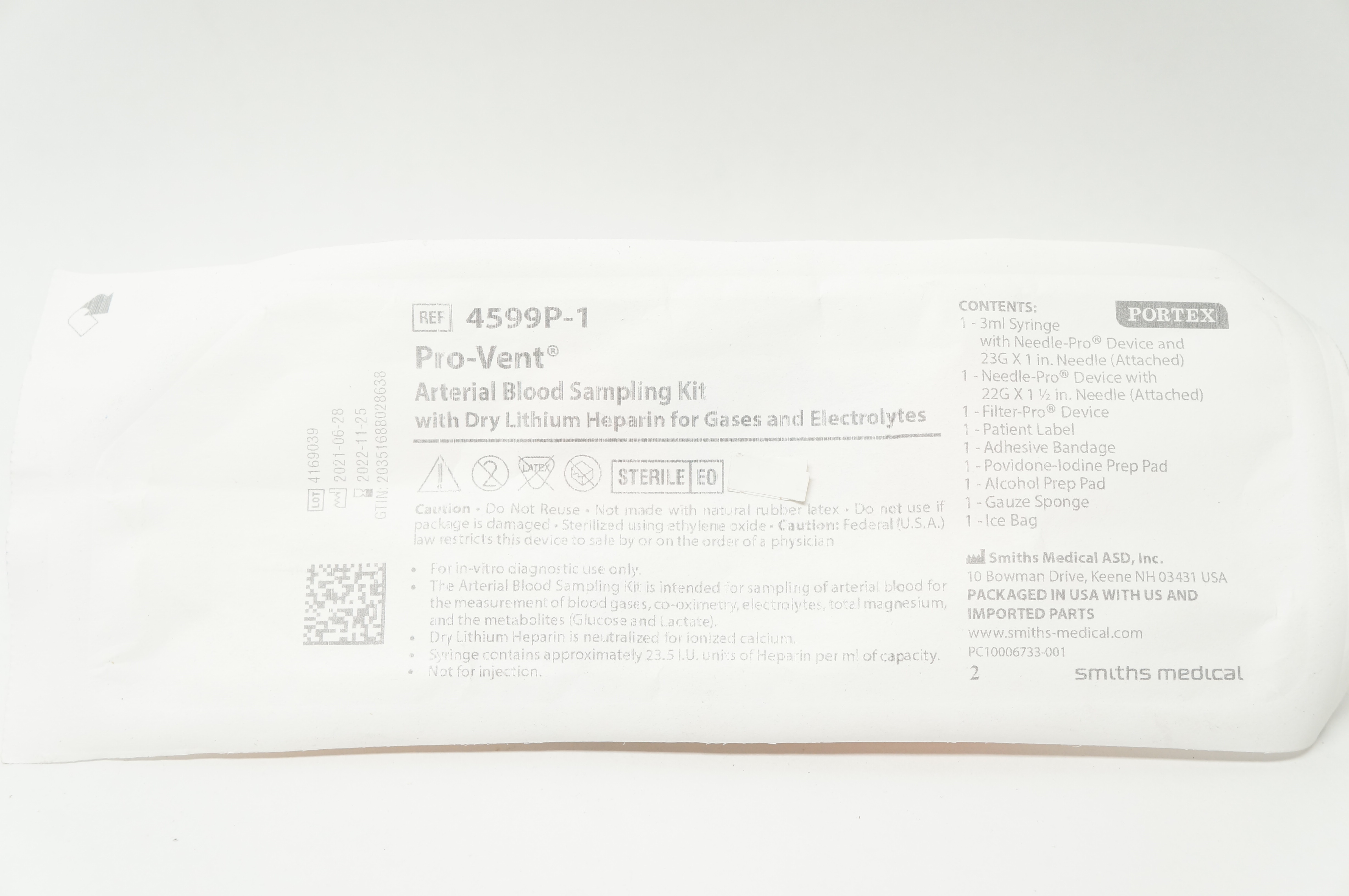 Smiths Medical 4599P-1 Portex Pro-Vent Arterial Blood Sampling Kit