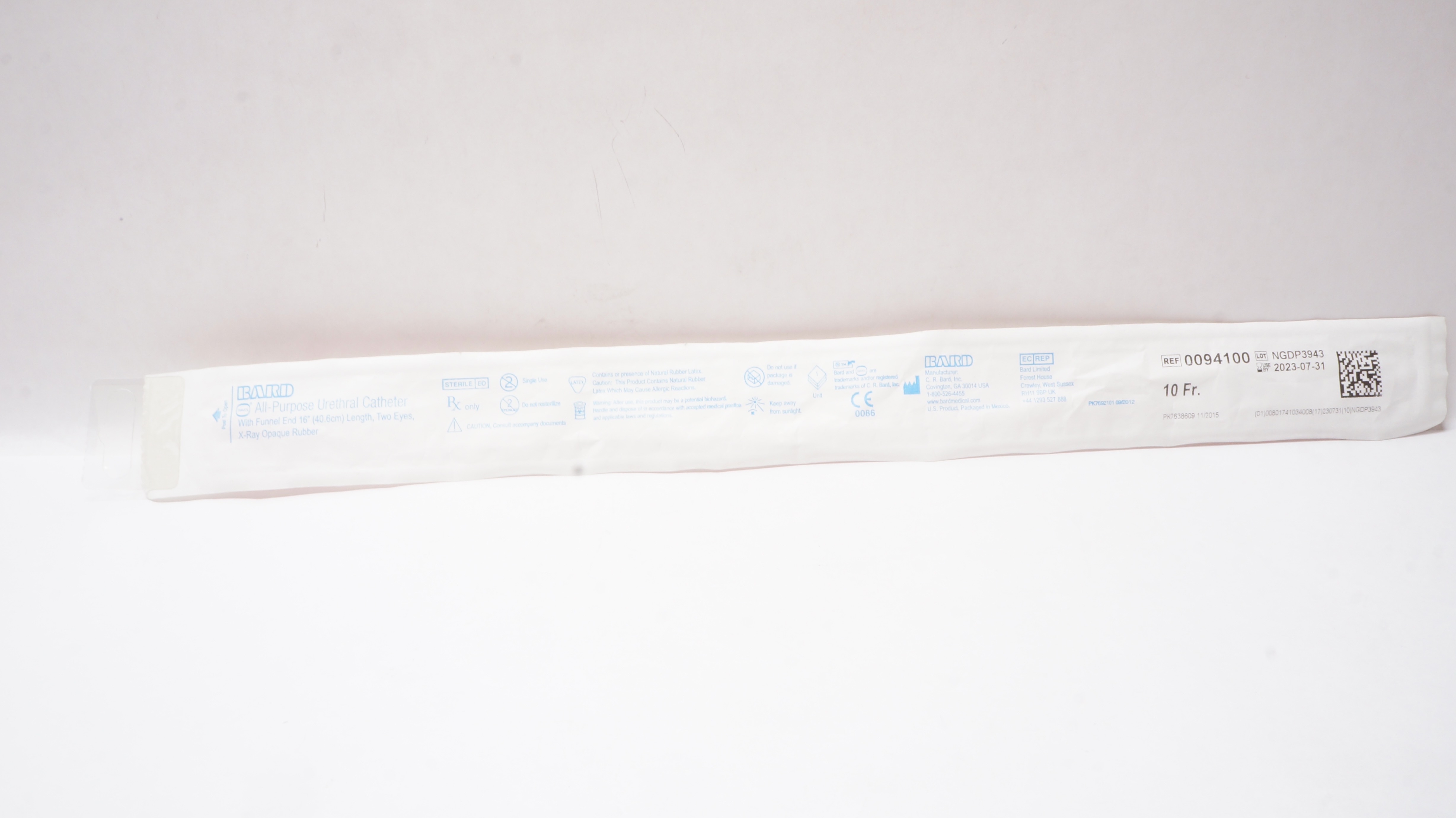 Bard 0094100 Davol All-Purpose Urethral Cath. 10Fr w/Funnel End 16inch