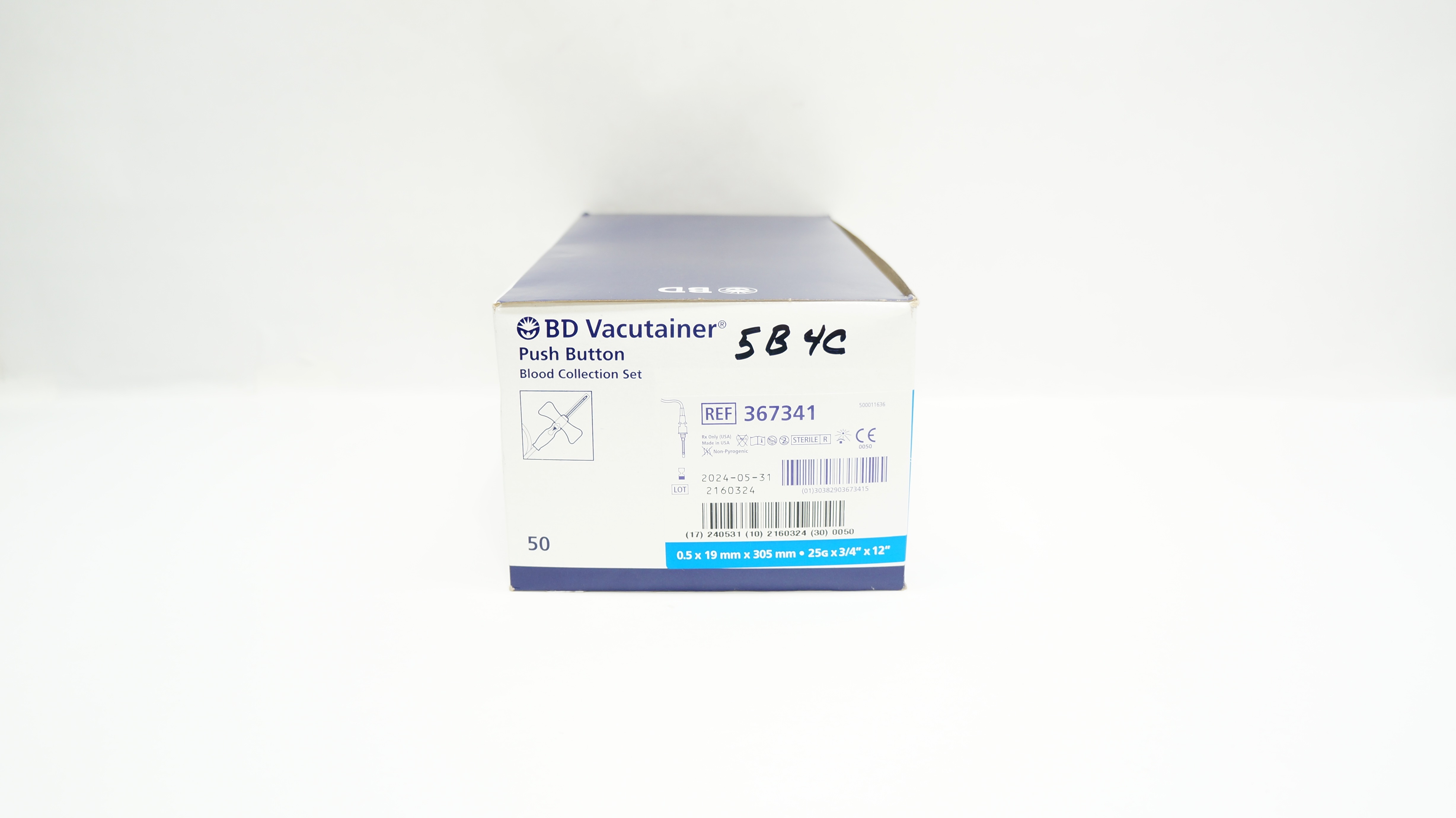 BD 367341 Vacutainer Push Button Blood Collection Set 25Gx3/4x12inch - Box of 50