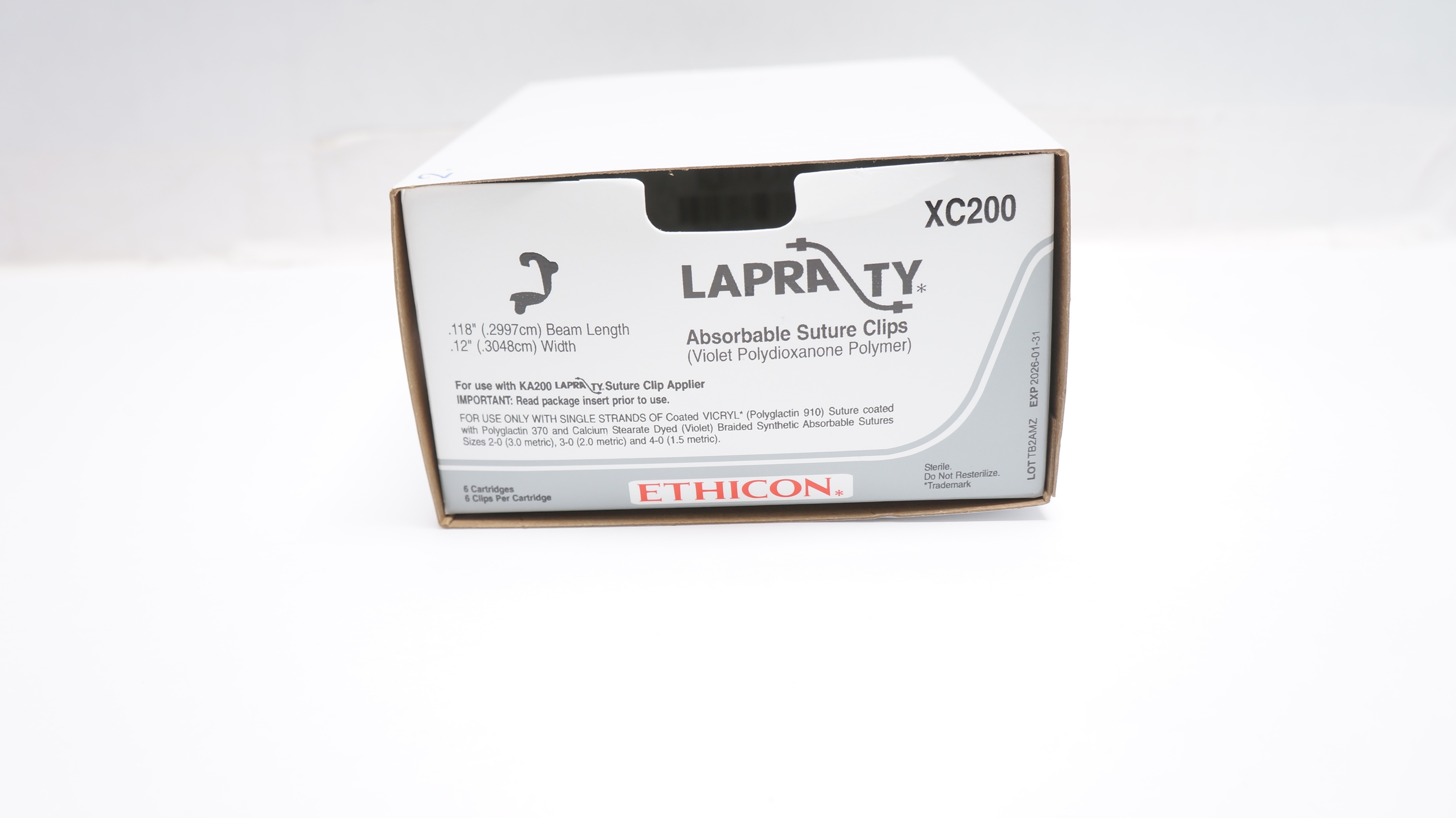 Ethicon XC200 LAPRA TY Absorbable Stre Clips 12inch x 118inch - Box of 2