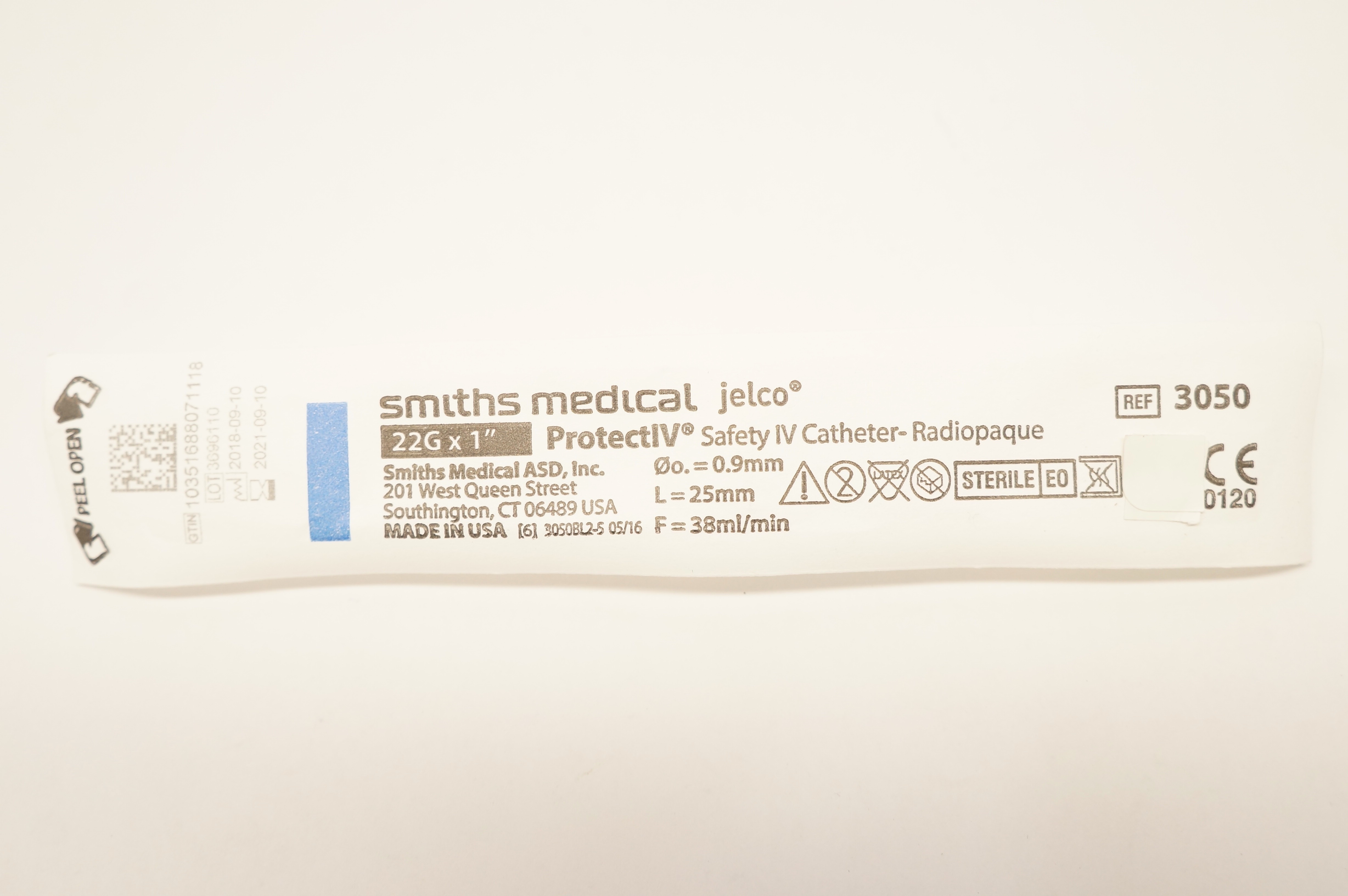 Smiths Medical 3050 JELCO ProtectIV Safety I.V. Cath. 22G x 1inch (x)