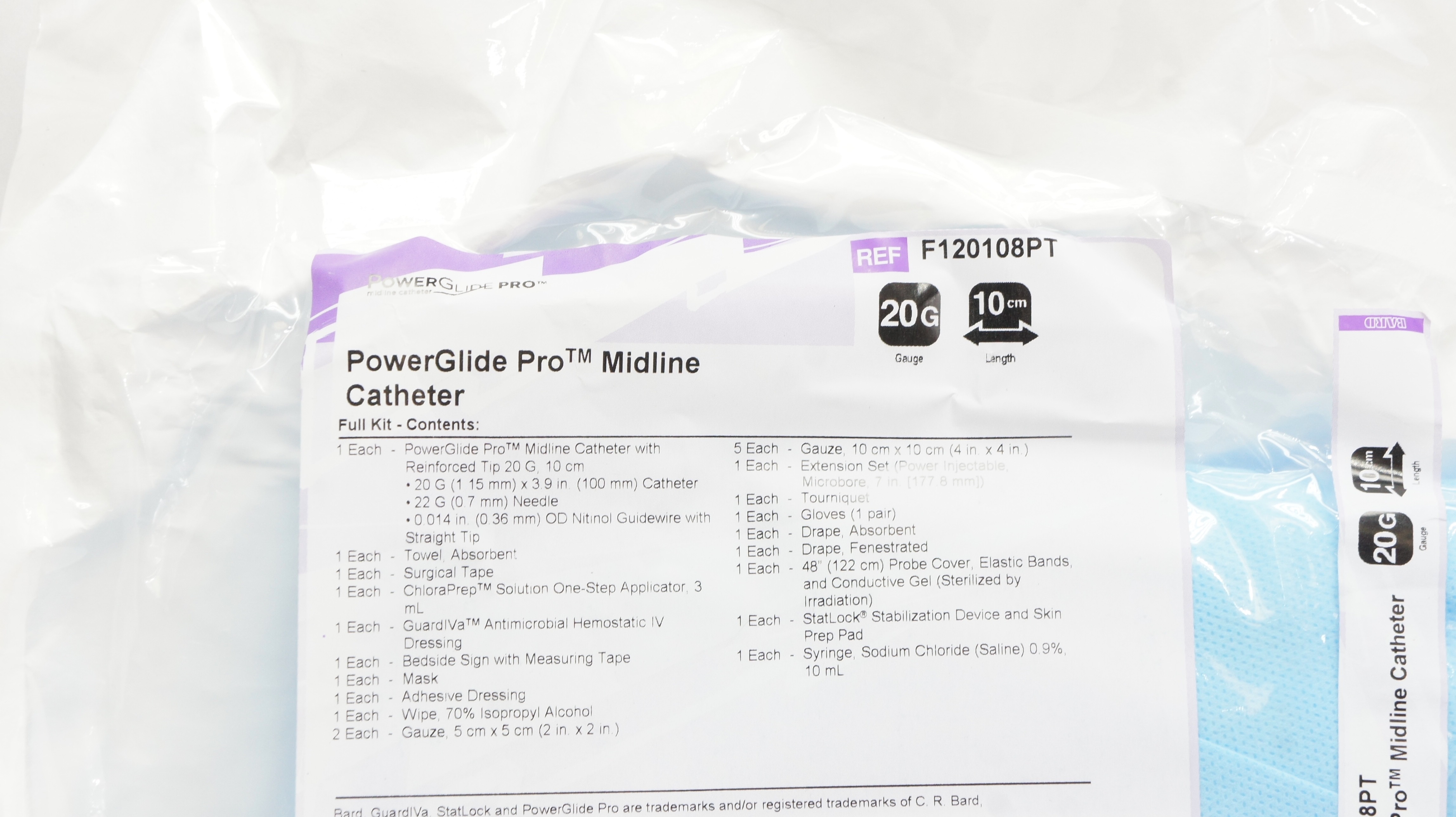 Bard F120108PT PowerGlide Pro Midline Cath. 20G x 10cm