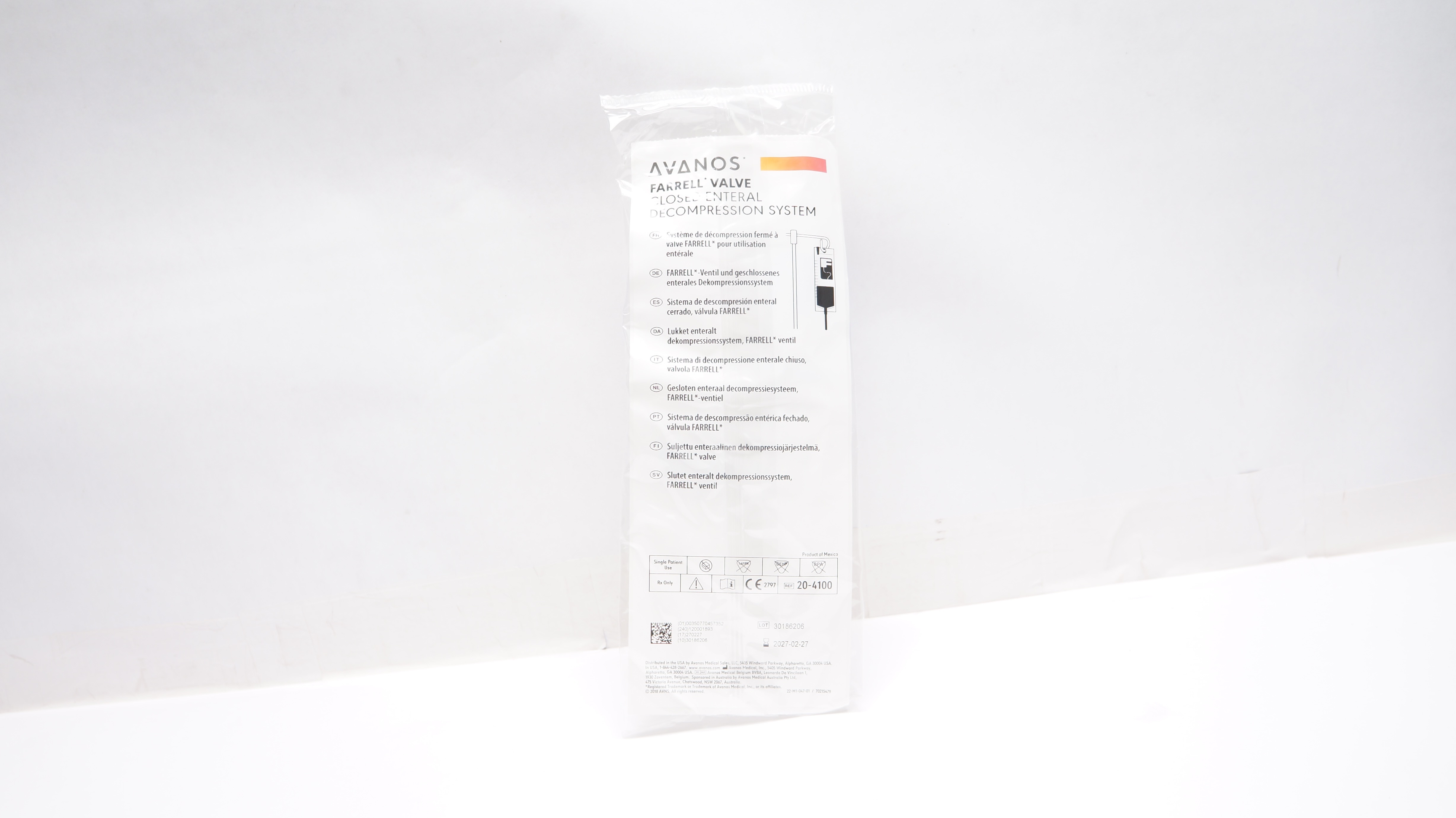 Avanos 20-4100 Farrell Valve Closed Enteral Decompression System