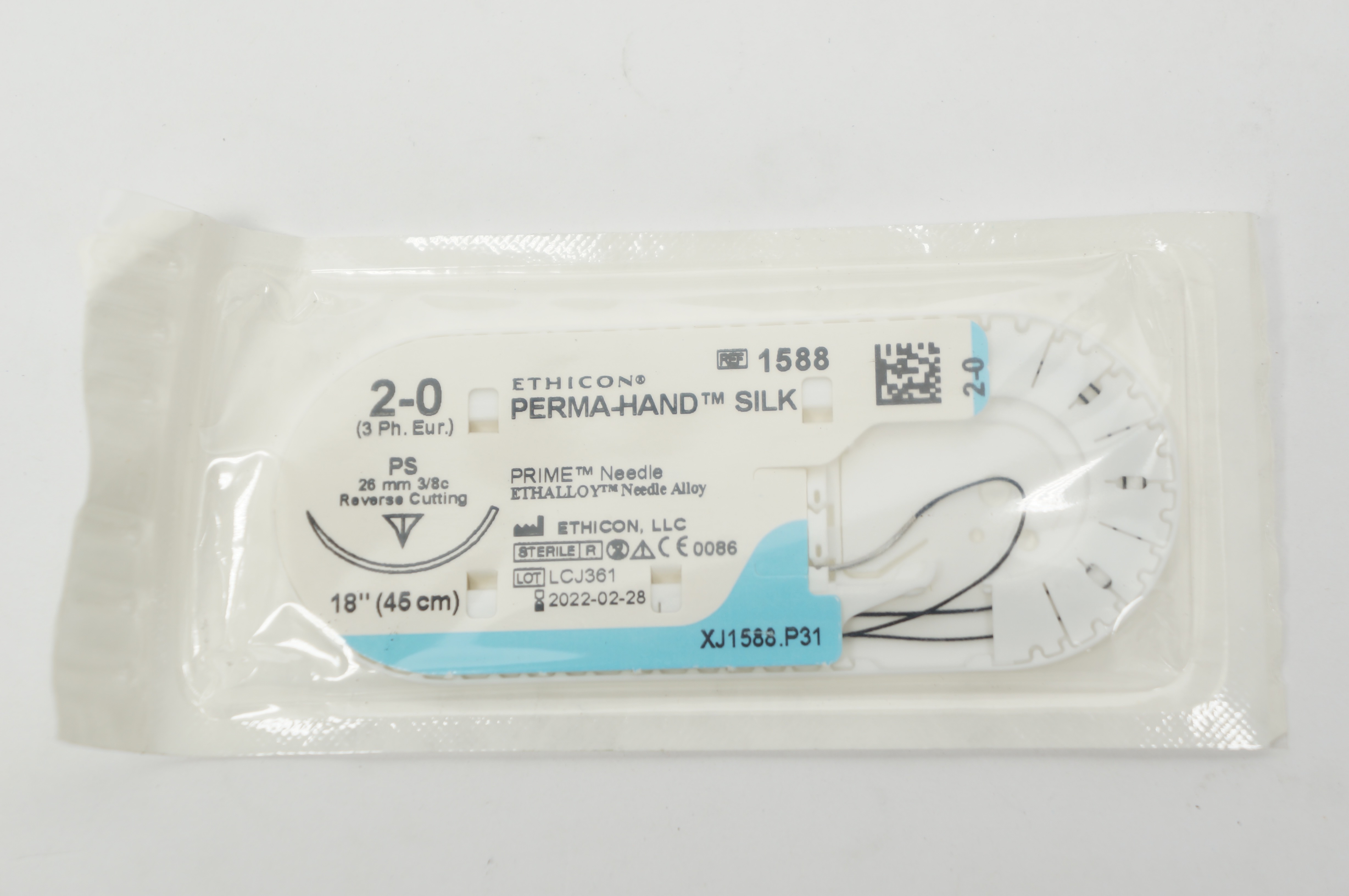 Ethicon 1588 2-0 PERMA-HAND SILK Stre PS 26mm 3/8c Reverse Cutting, 18inch (x)