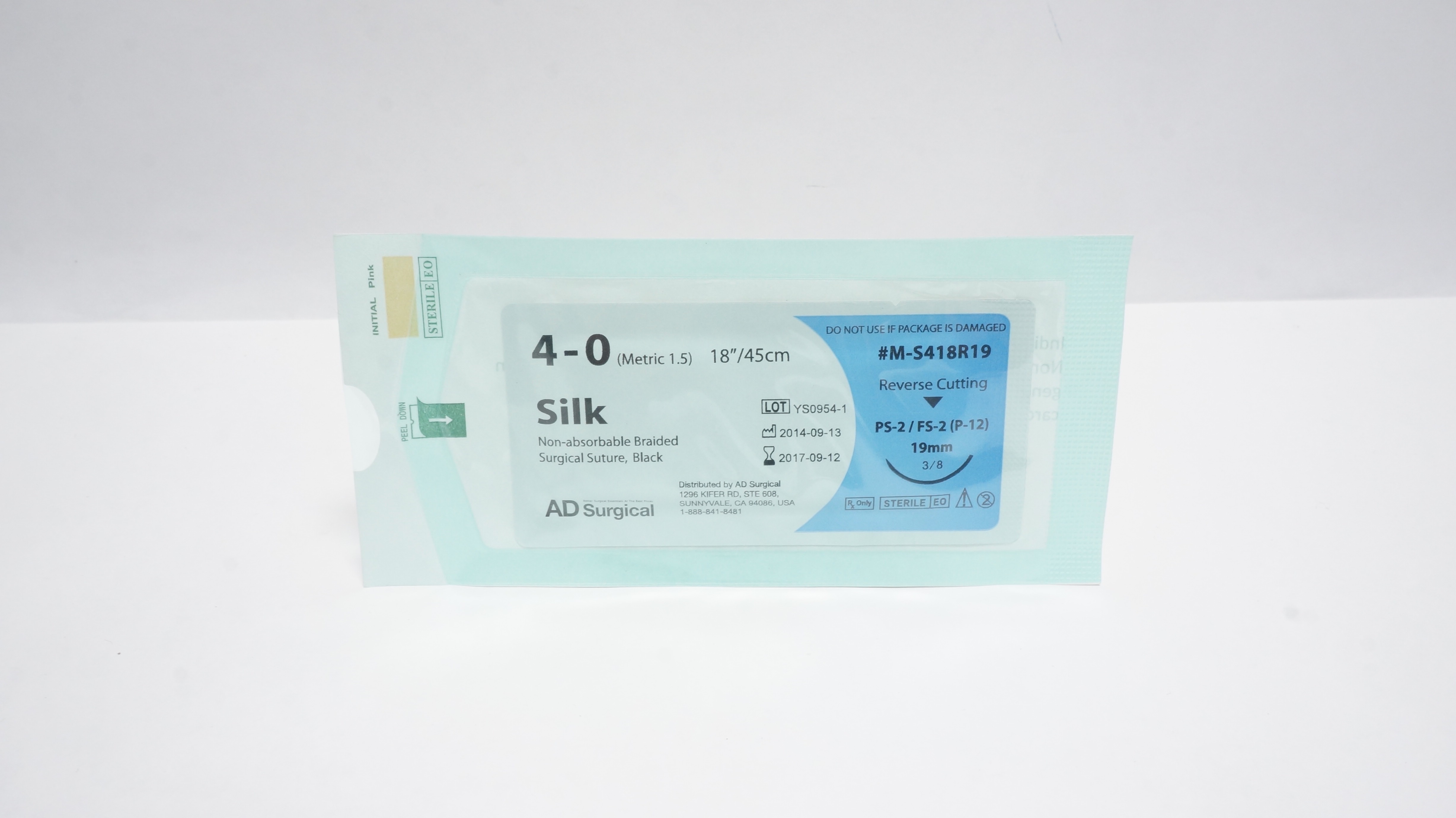 AD Surgical M-S418R19 4-0 Silk Non-Absorbable Braided Surgical Stre.  18In(x)