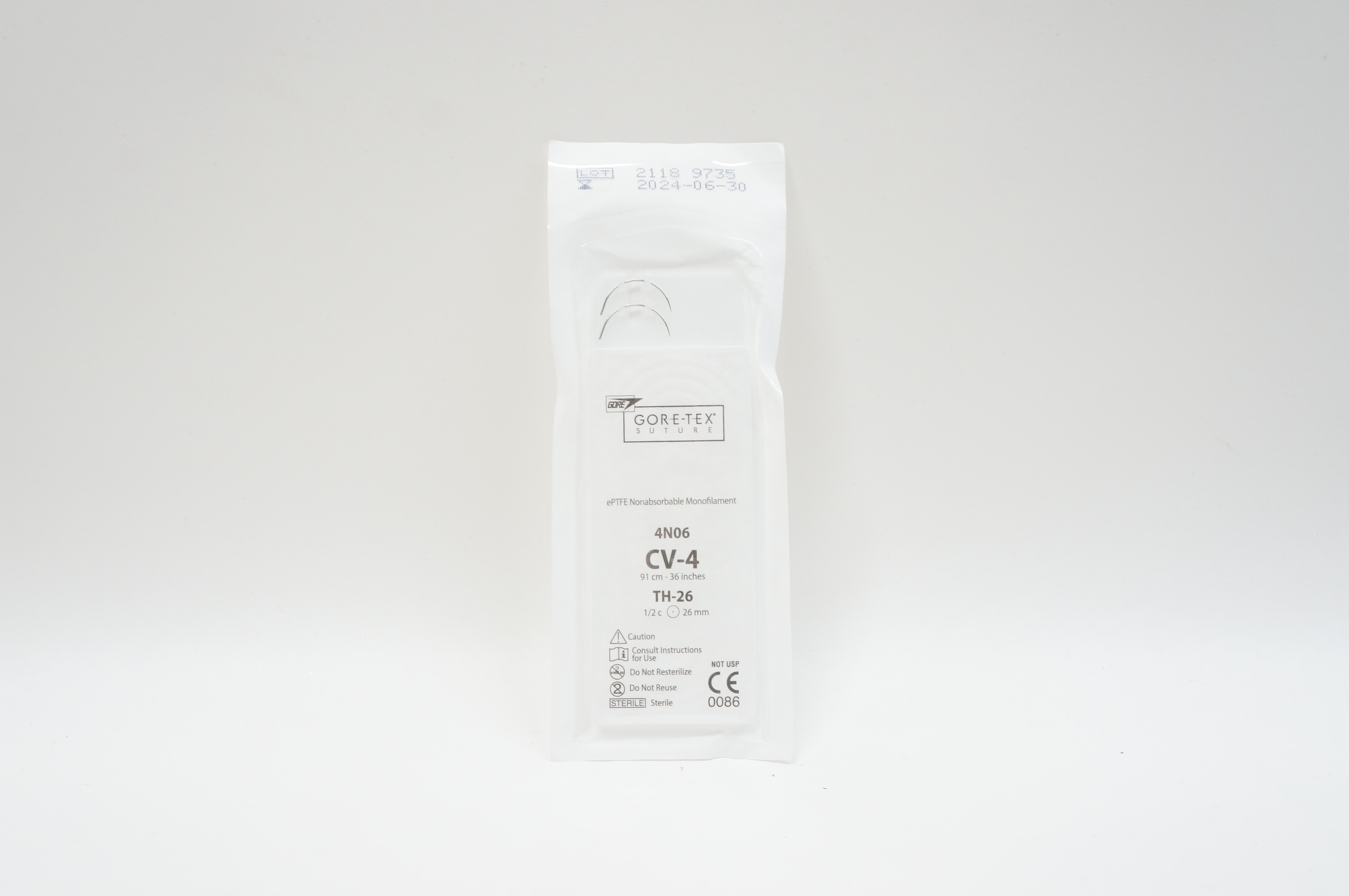 Gore 4N06 ePTFE Nonabsorbable Monofilament, CV-4, TH-26, 1/2c 26mm