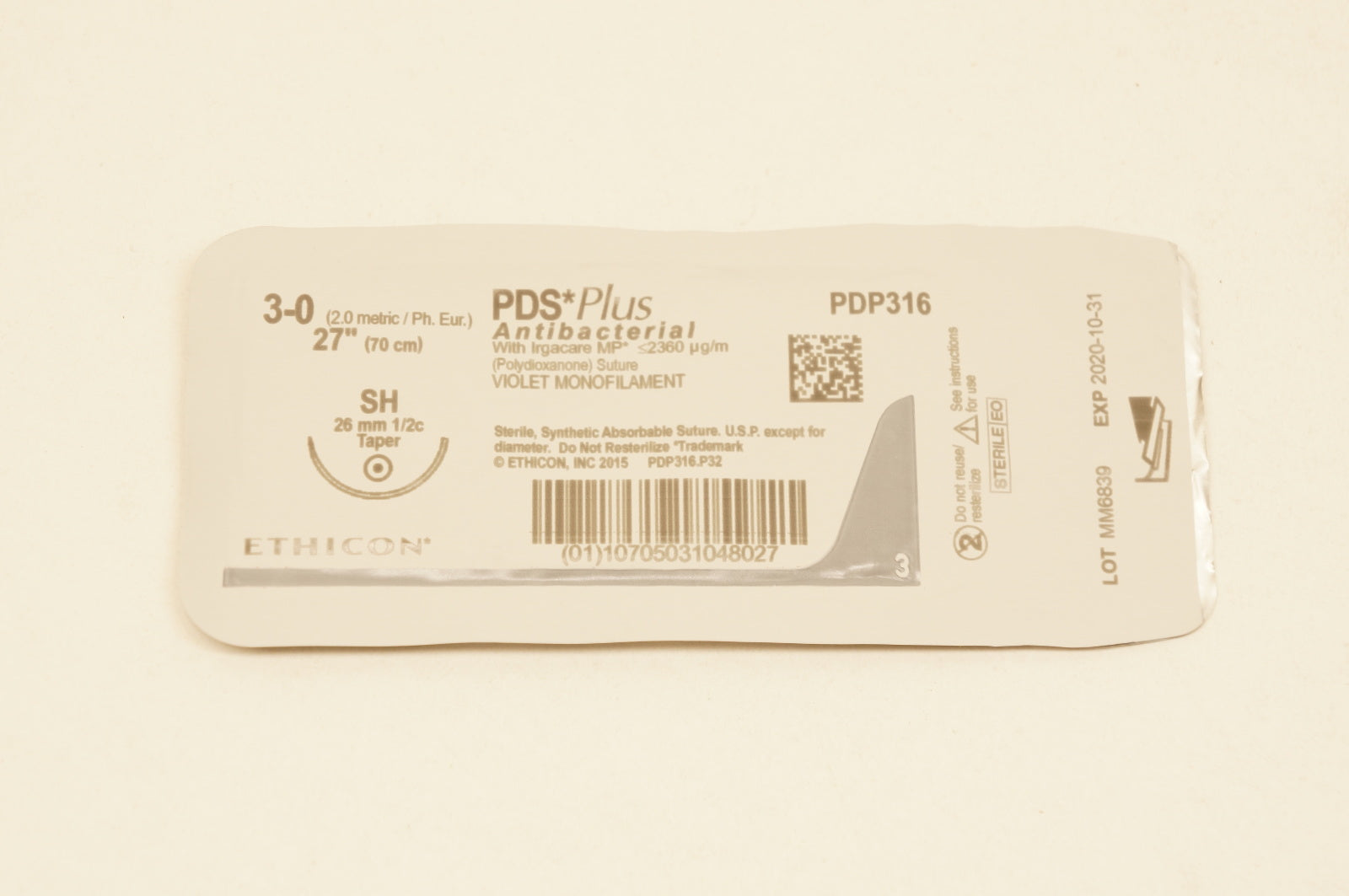 Ethicon PDP316 3-0 PDS Plus Antibacterial, SH, 26mm 1/2c Taper, 27inch (x)