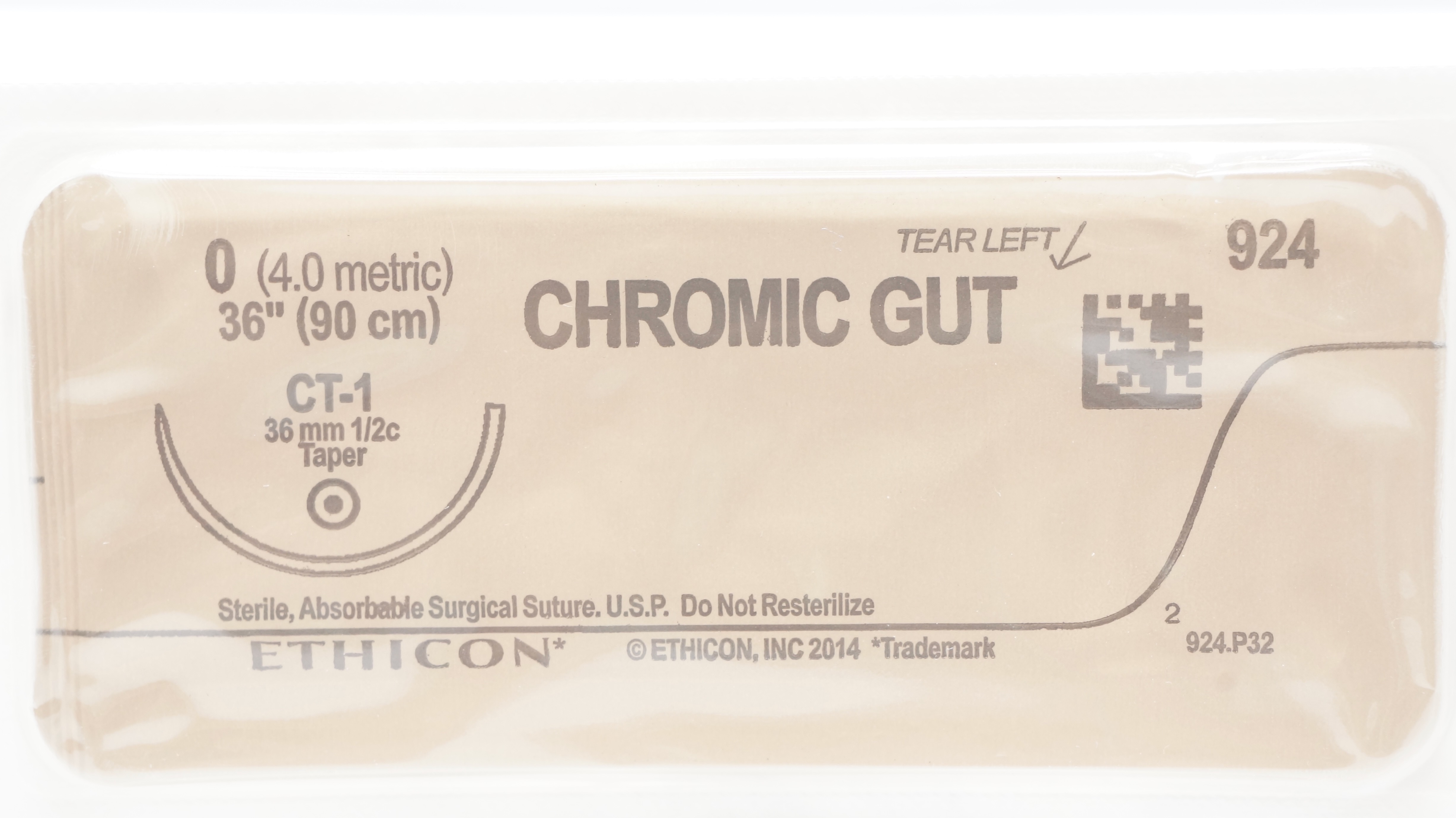 Ethicon 924 0 CHROMIC GUT Surgical Stre CT-1 36mm 1/2c Taper, 36inch (x)