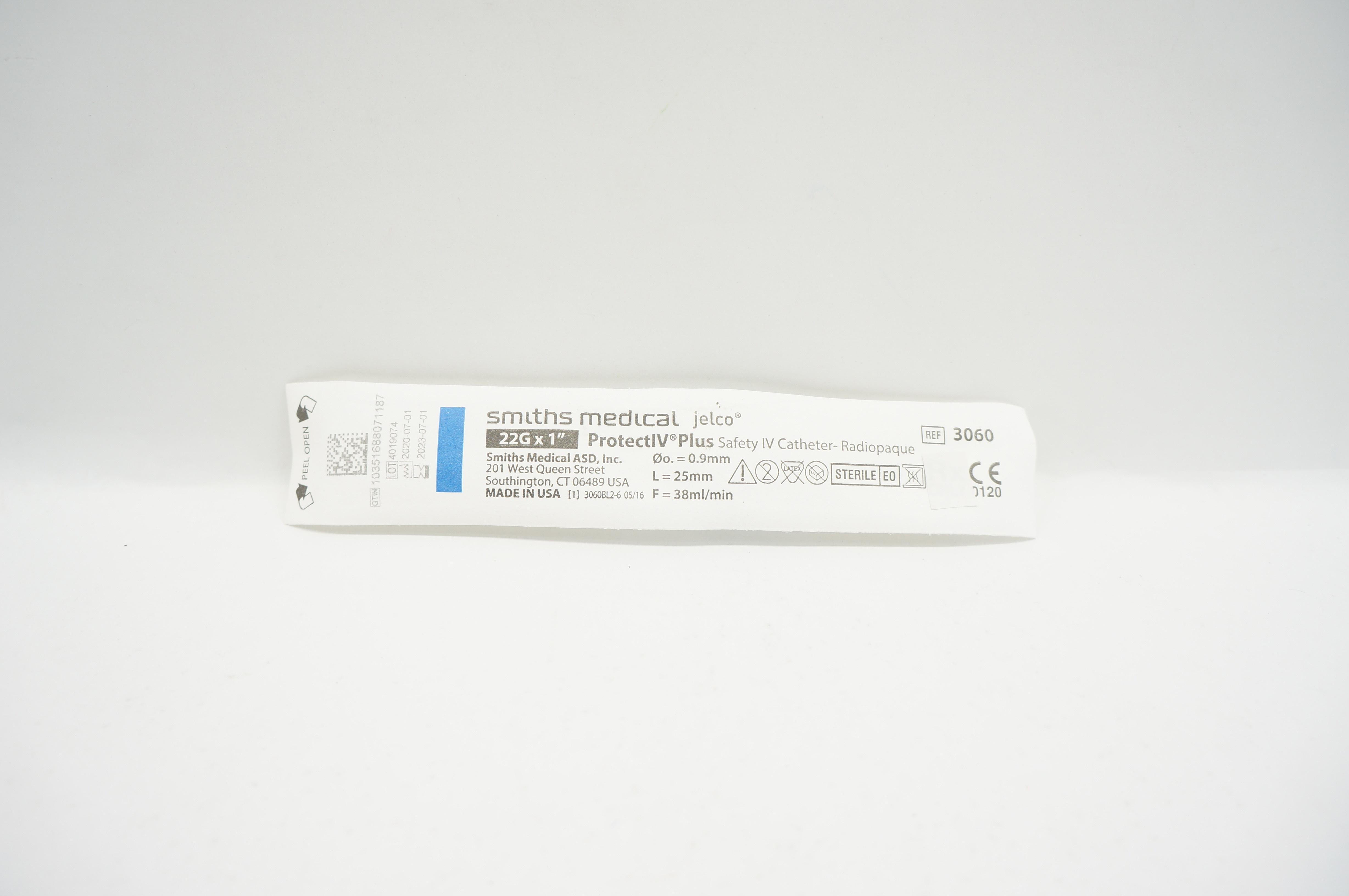 Smiths Medical 3060 Jelco ProtectIV Plus Safety Cath. 22G x 1inch 38ml/min