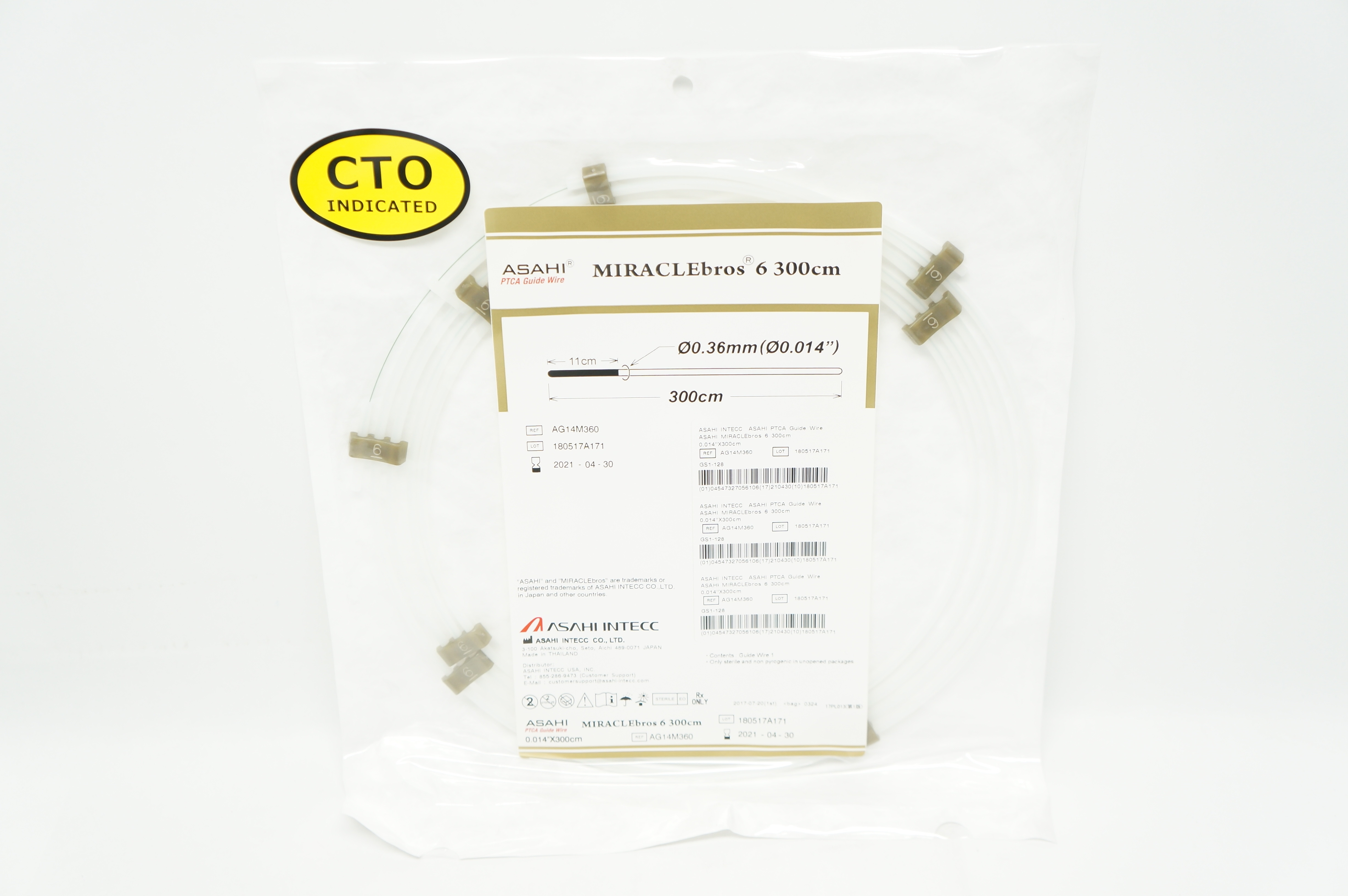 ASAHI Intecc AG14M360 MIRACLEbros 6 PTCA Guide Wire 0.014inch x 300cm (x)