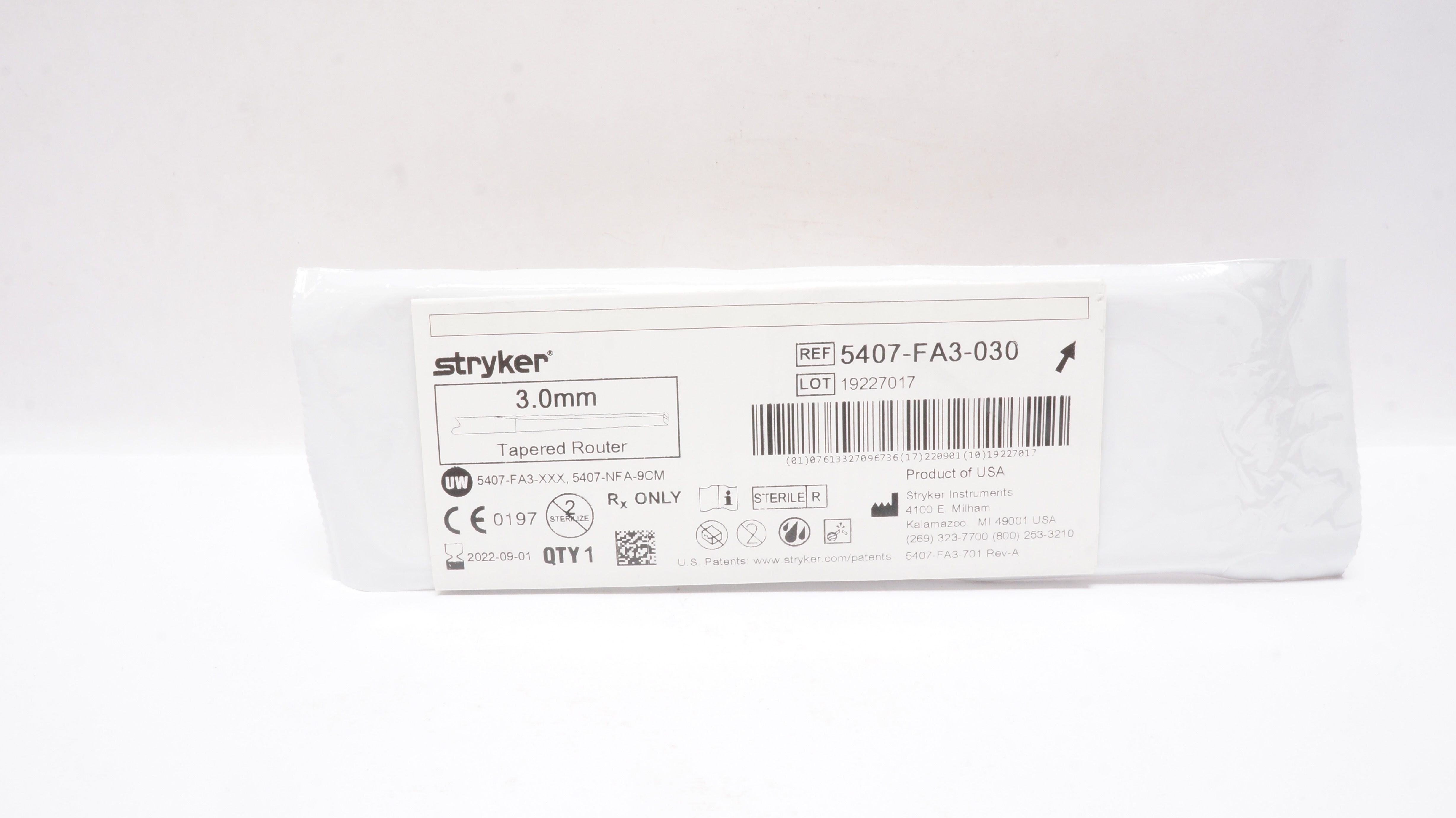 Stryker 5407-FA3-030 Tapered Router 3.0mm (x)