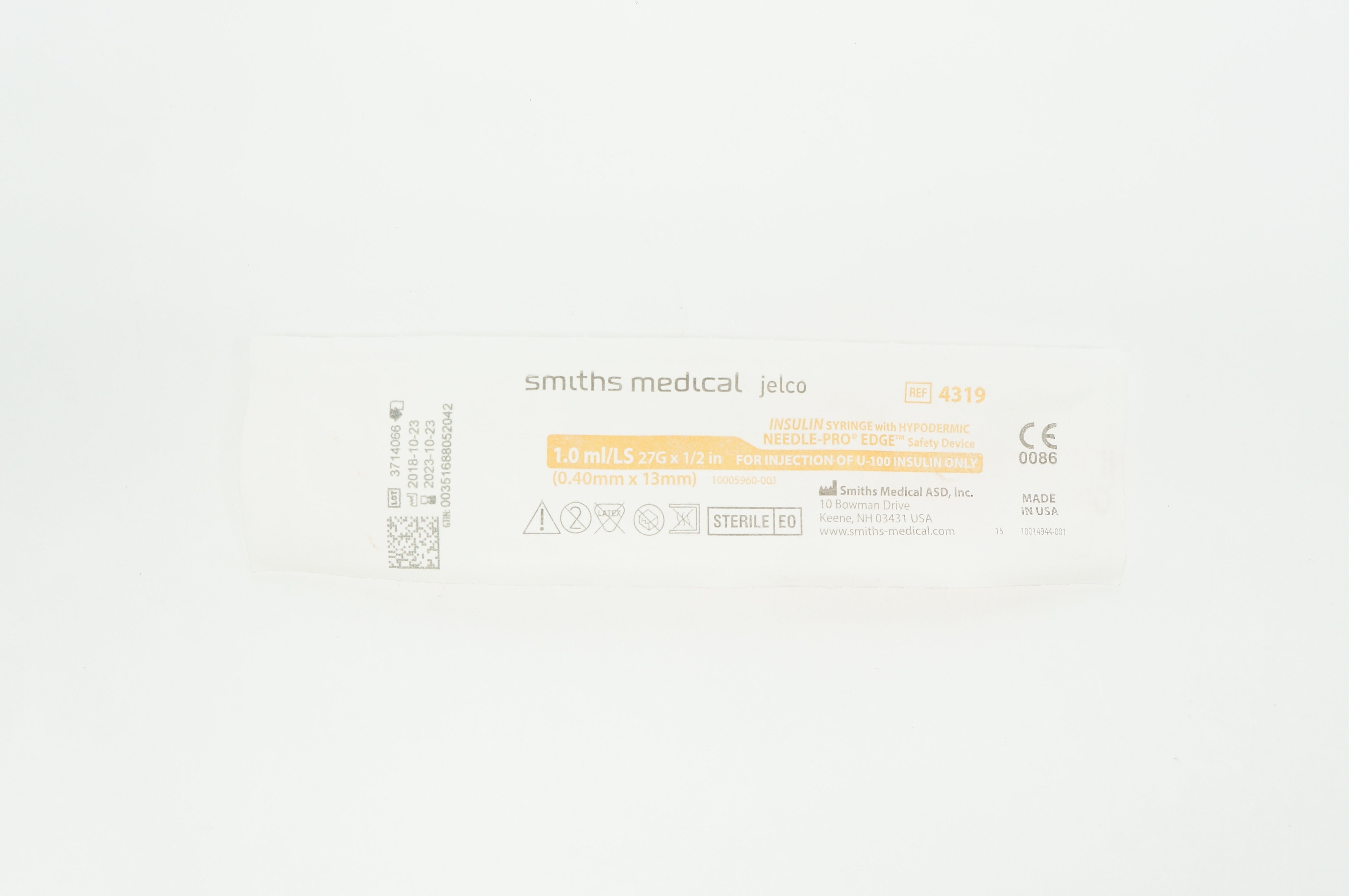 Smiths Medical 4319 Insulin Syringe 1.0ml/LS 27G x 1/2inch