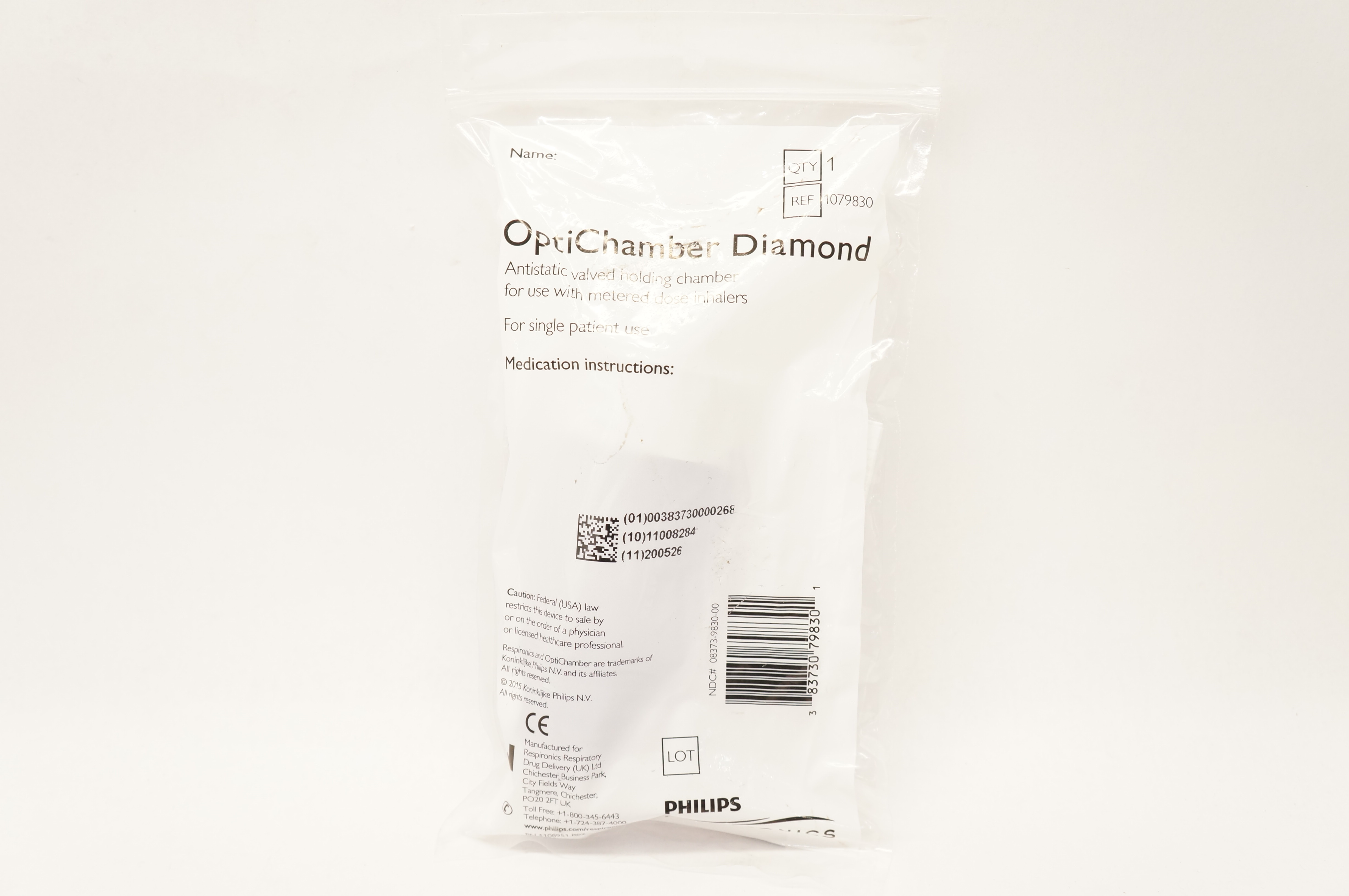 Philips 1079830 Respironics OptiChamber Diamond Antistatic Valved HoldingChamber