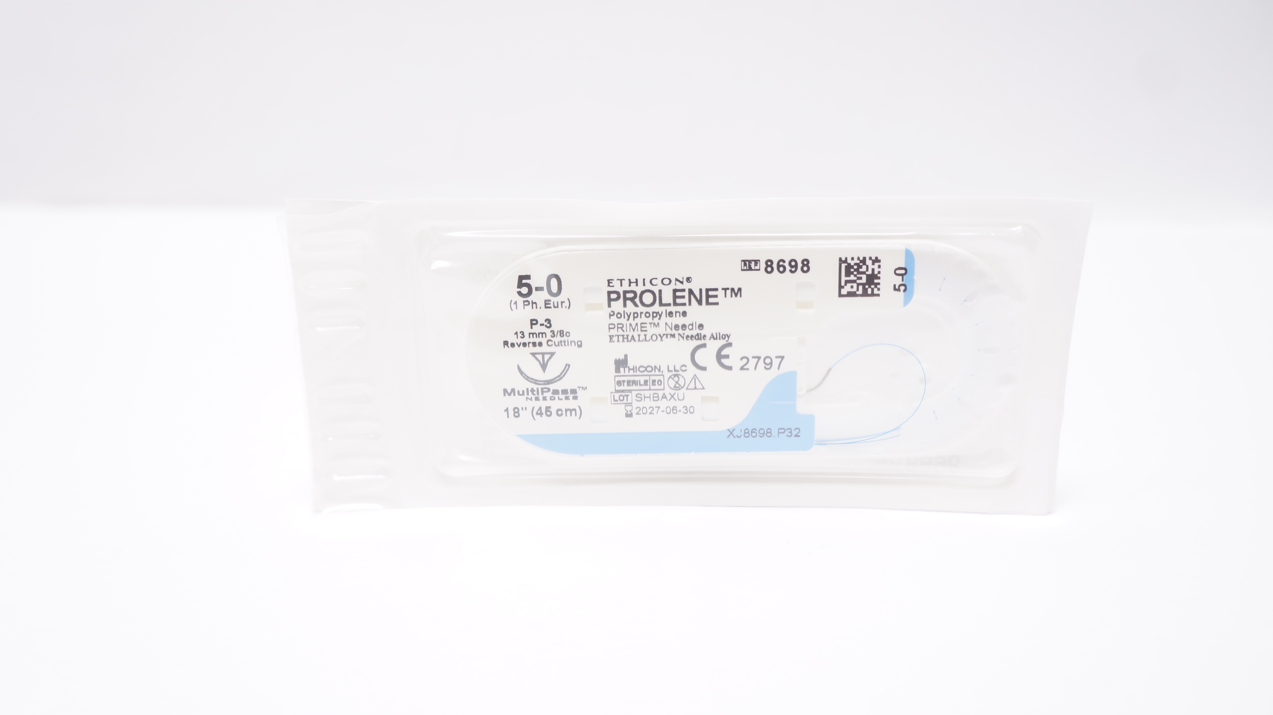 Ethicon 8698 5-0 PROLENE Polypropylene Stre P-3 13mm 3/8c Reverse Cutting 18inch