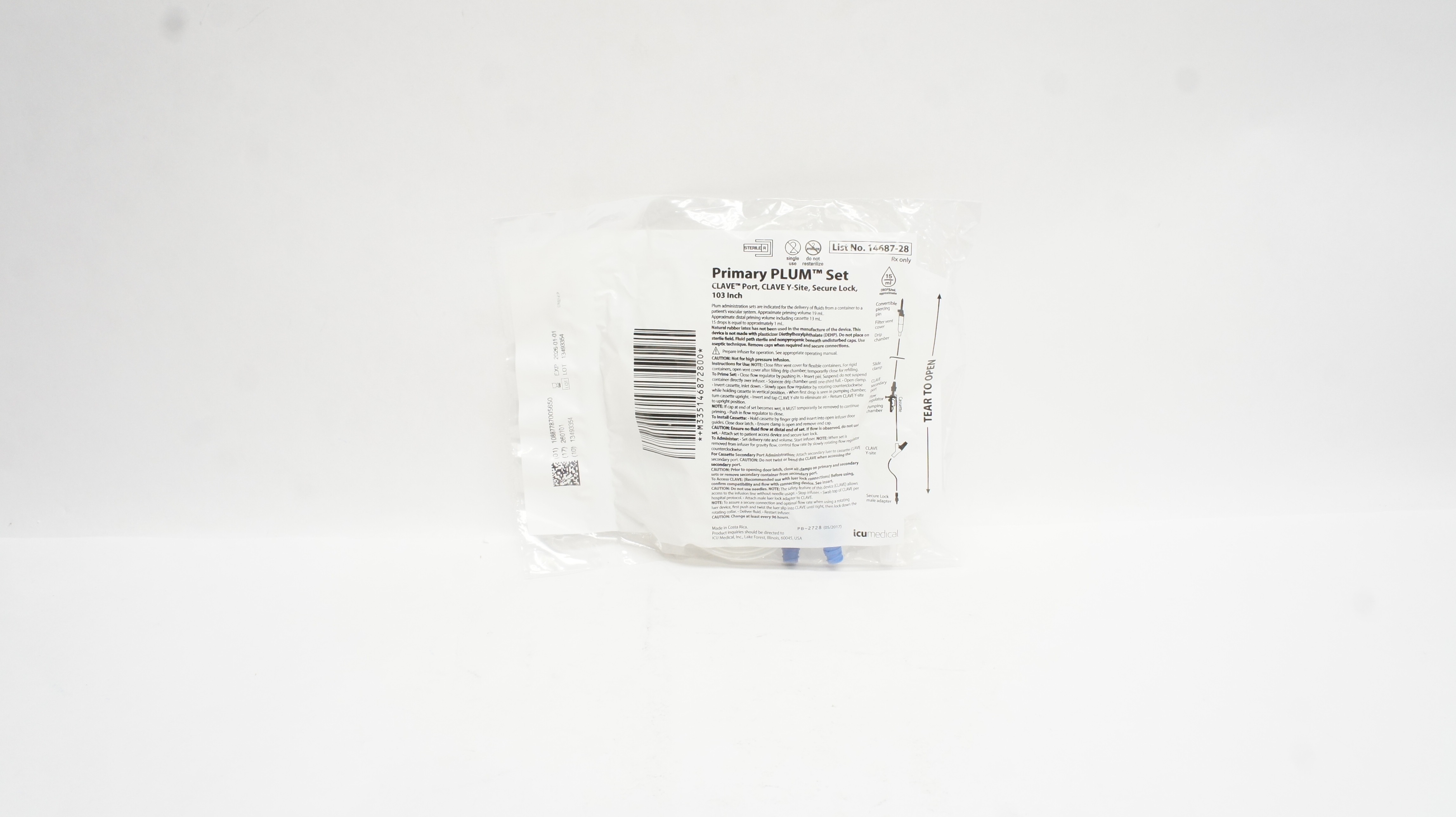 ICU Medical 14687-28 Primary Plum Set Clave Port Y-Site 103inch