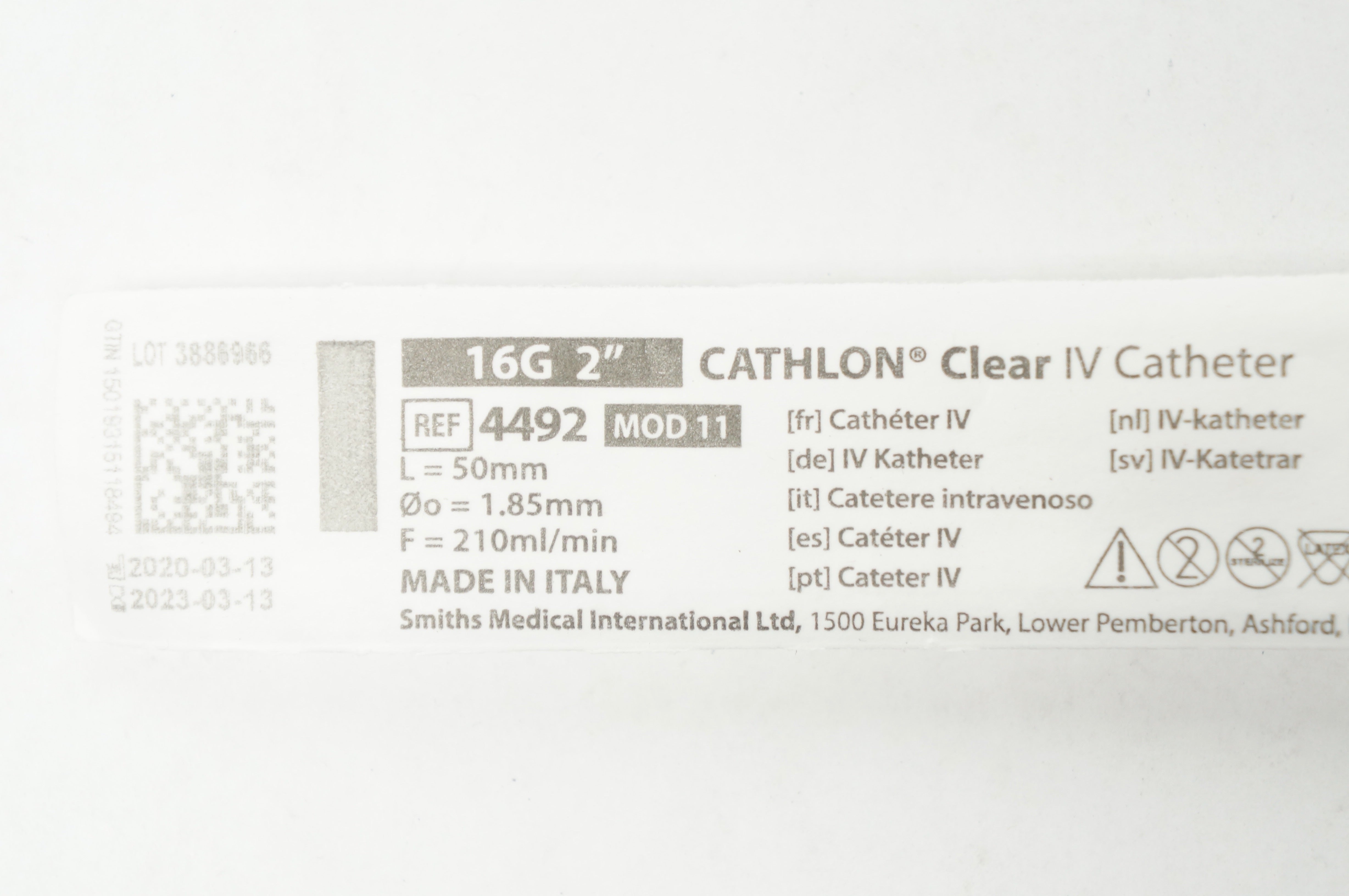 Smiths Medical 4492 Jelco Cathlon Clear I.V. Cath. 16G x 2inch (x)