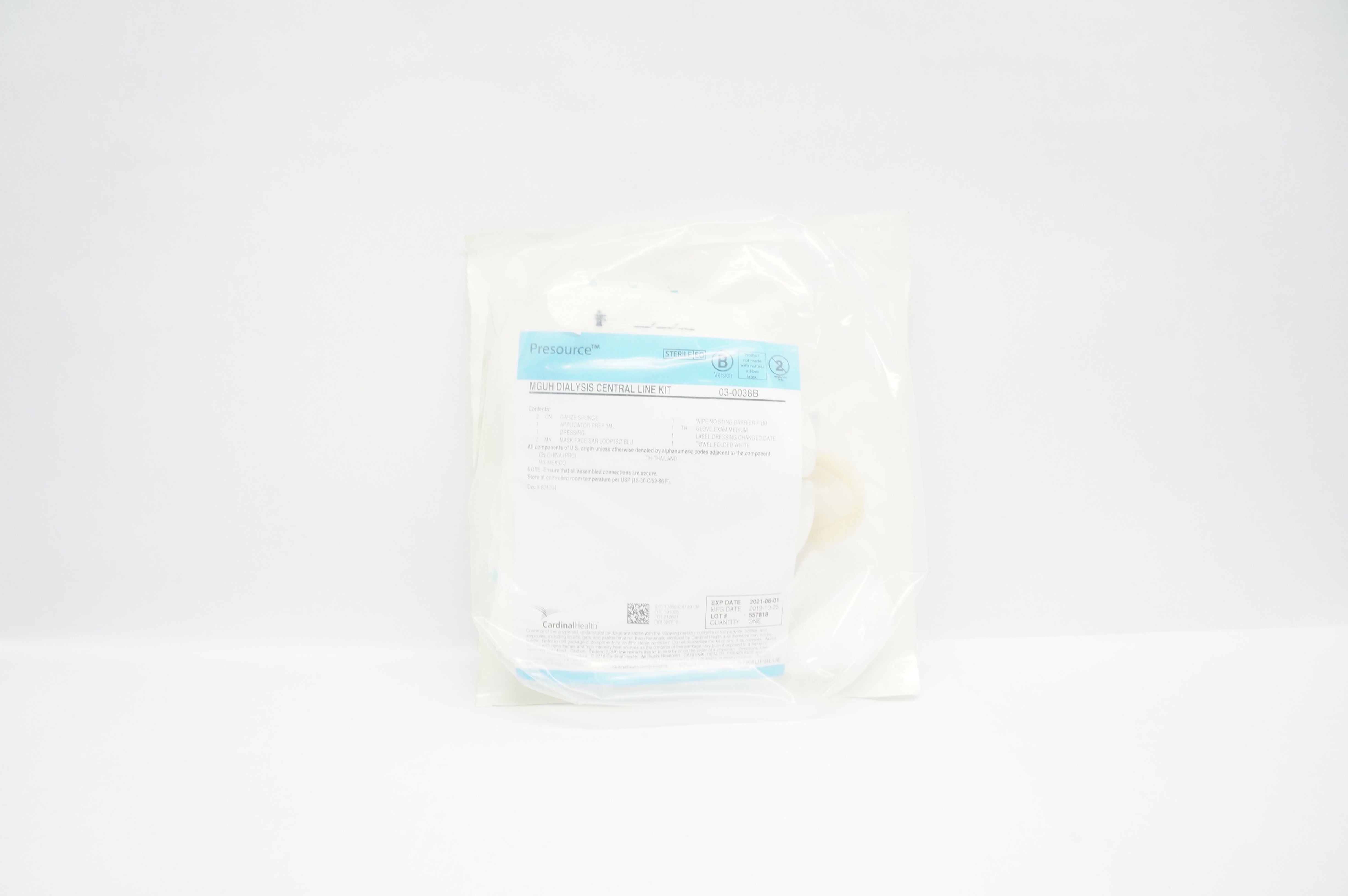 Cardinal Health 03-0038B Presourse MGUH Dialysis Central Line Kit (x)