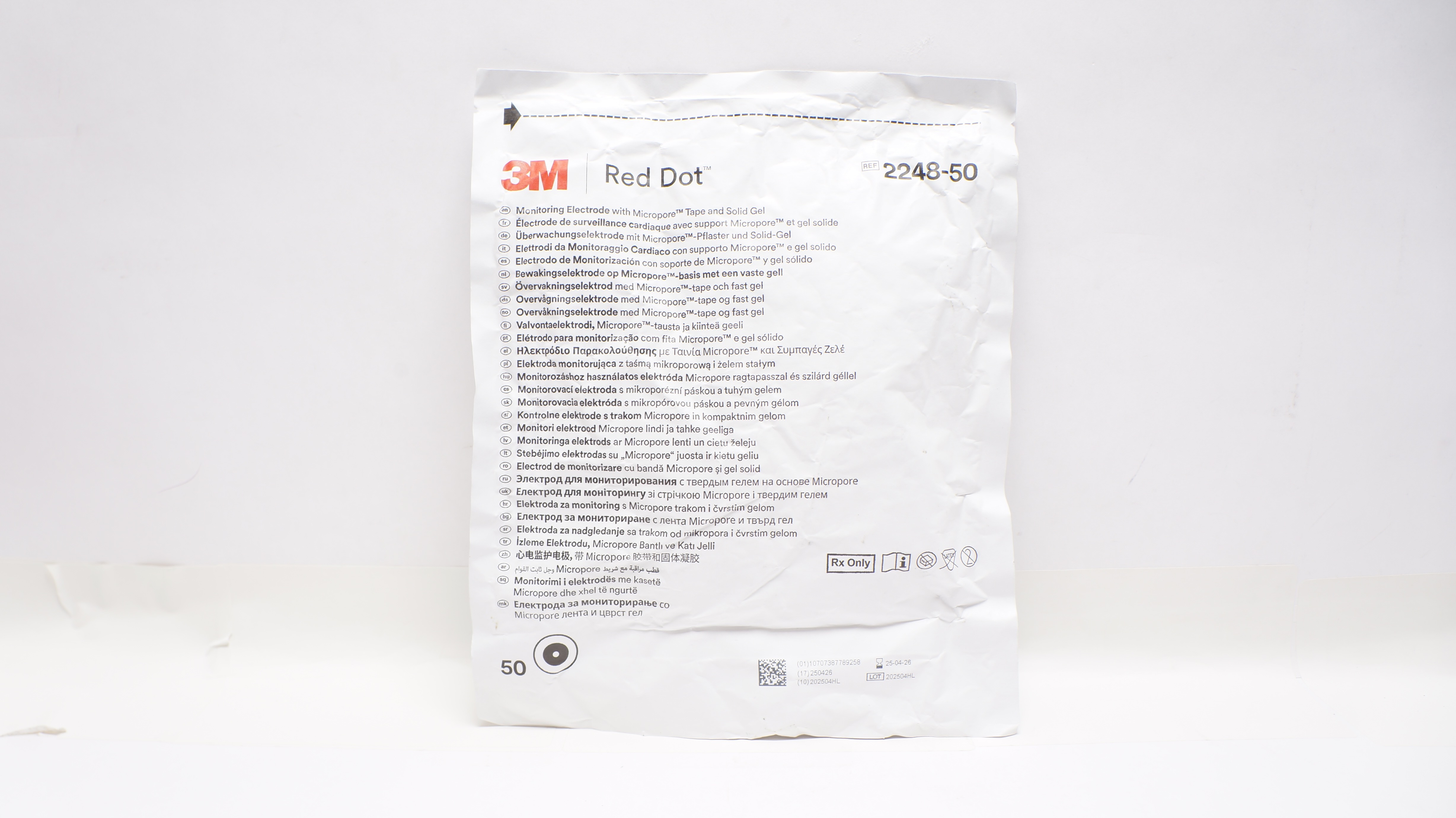 3M 2248-50 Red Dot Monitoring Electrode w/Micropore Tape&Solid Gel - Pack of 50