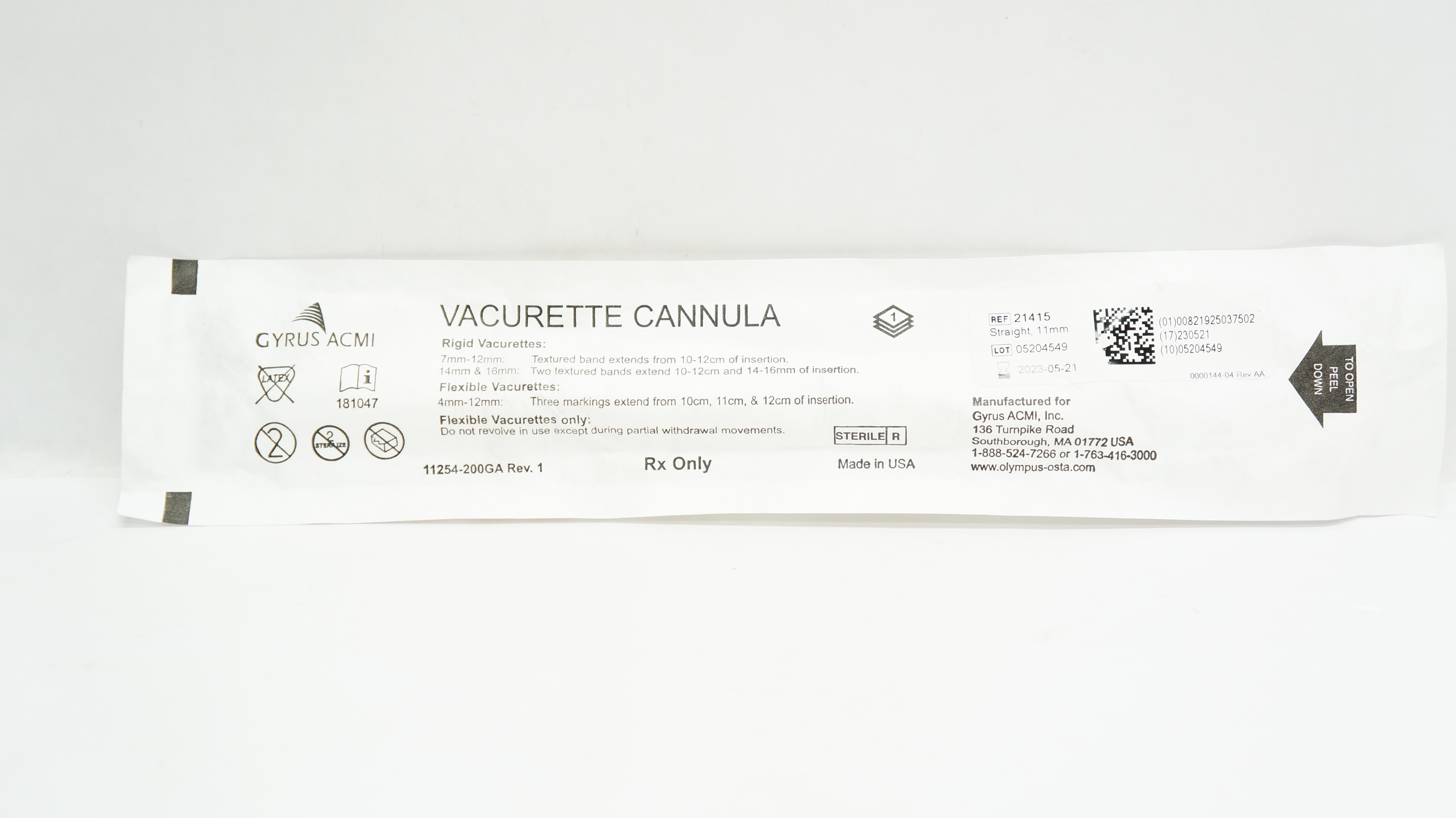 Gyrus ACMI 21415 Vacurette Cannula Sraight 11mm (x)